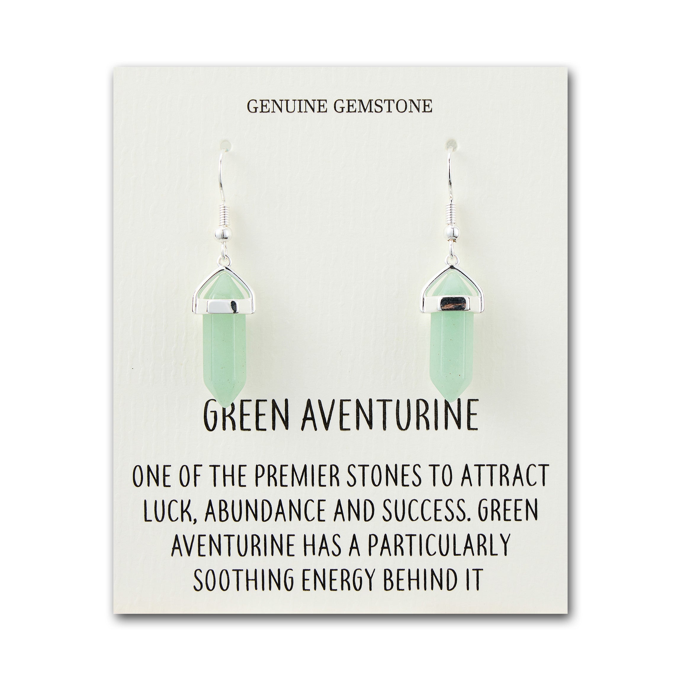 Green Aventurine Gemstone Drop Earrings with Quote Card