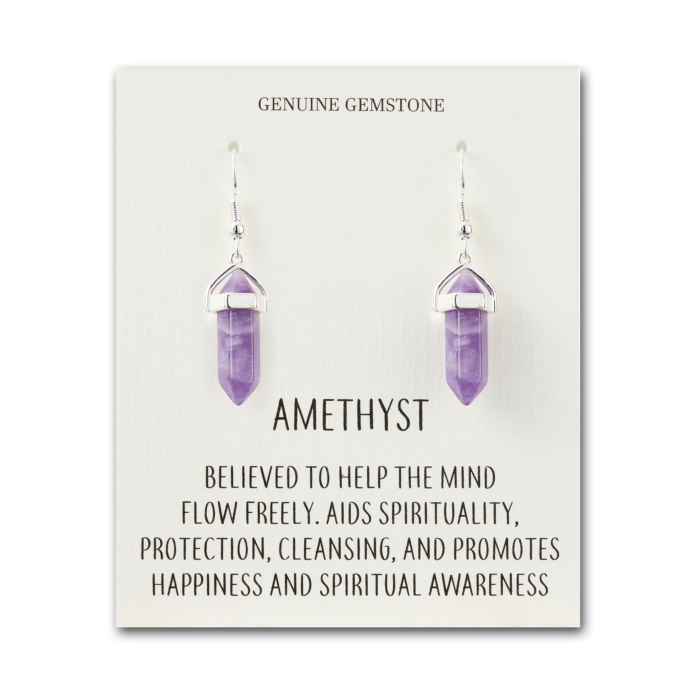 Amethyst Gemstone Drop Earrings with Quote Card