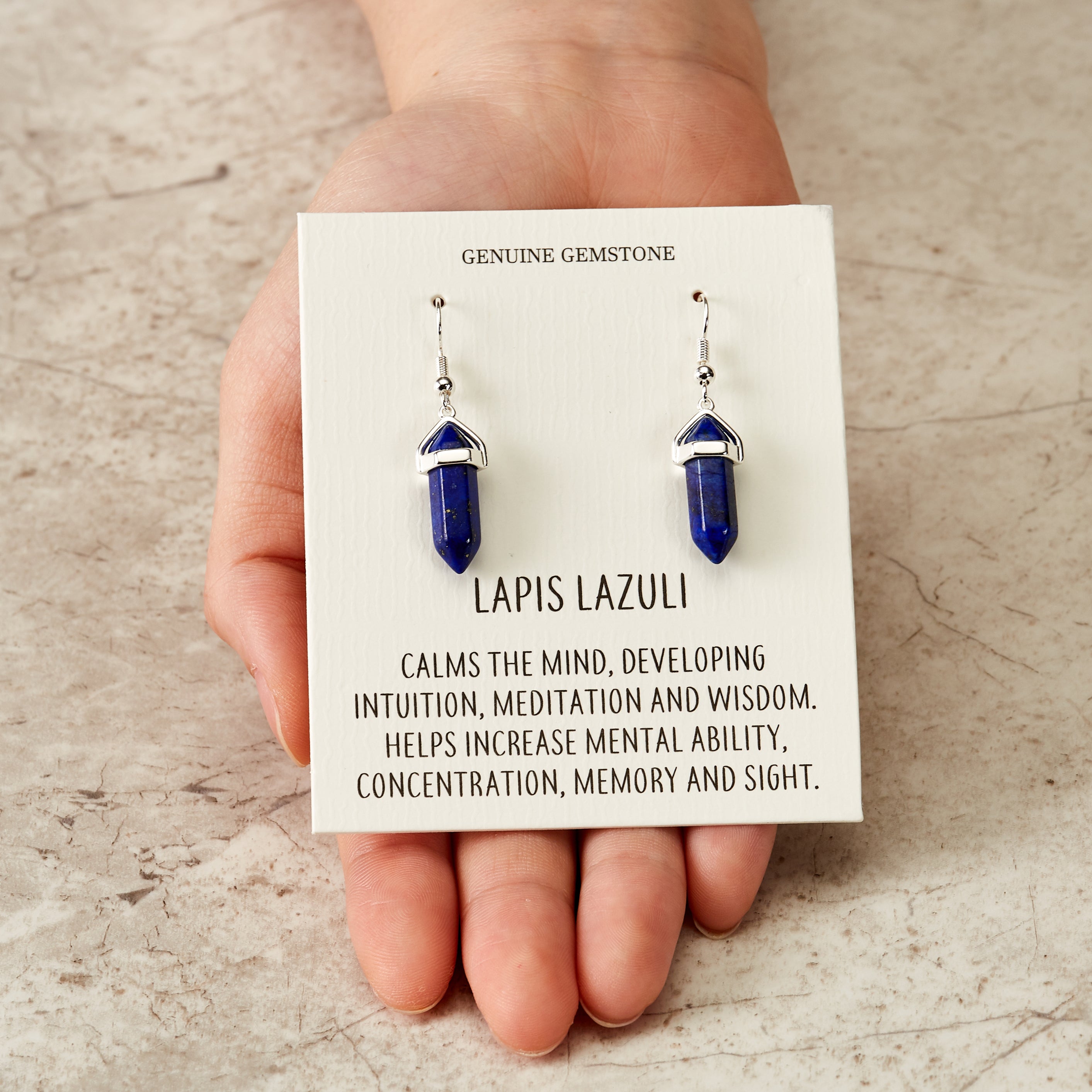 Lapis Gemstone Drop Earrings with Quote Card