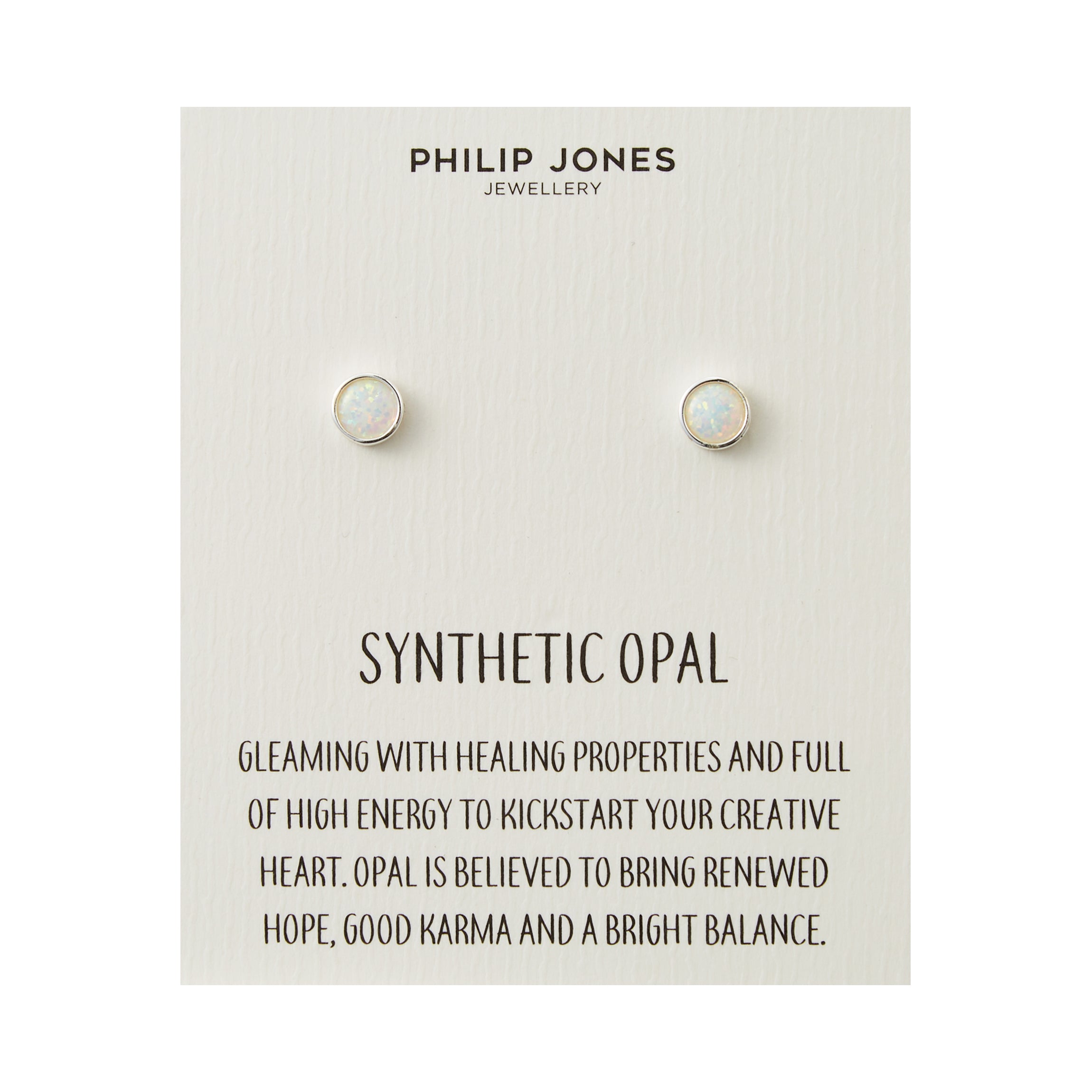 Synthetic White Opal Stud Earrings with Quote Card