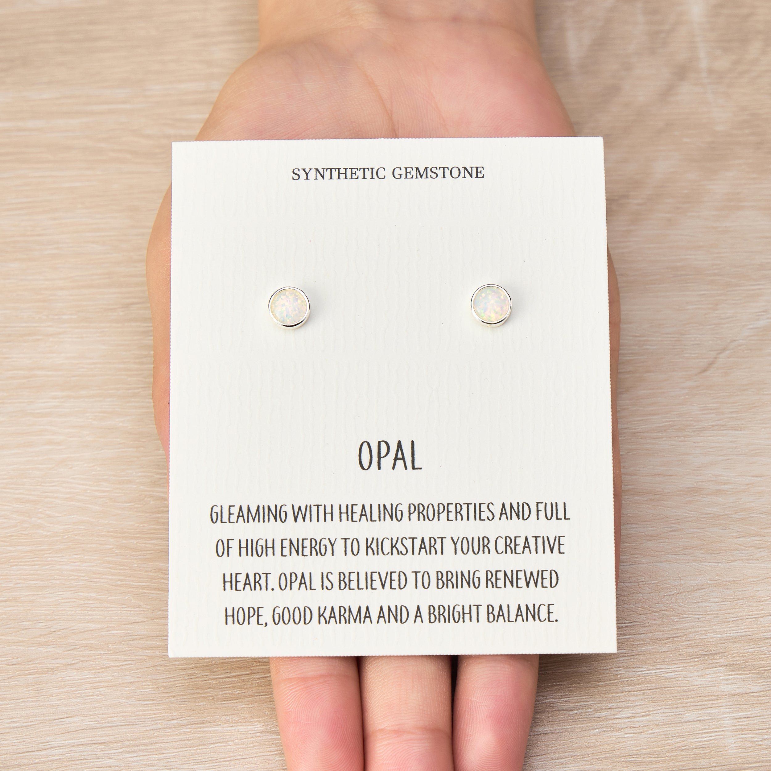 Synthetic White Opal Stud Earrings with Quote Card