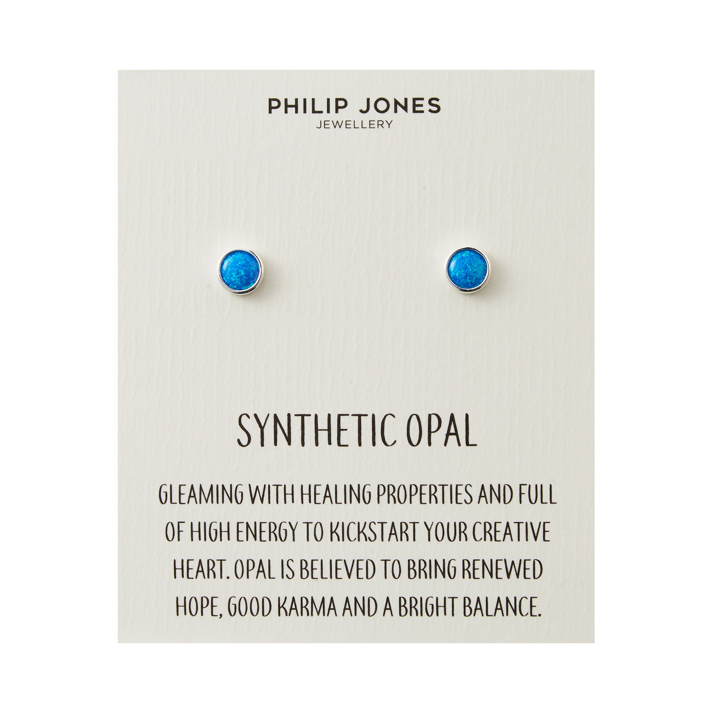 Synthetic Blue Opal Stud Earrings with Quote Card