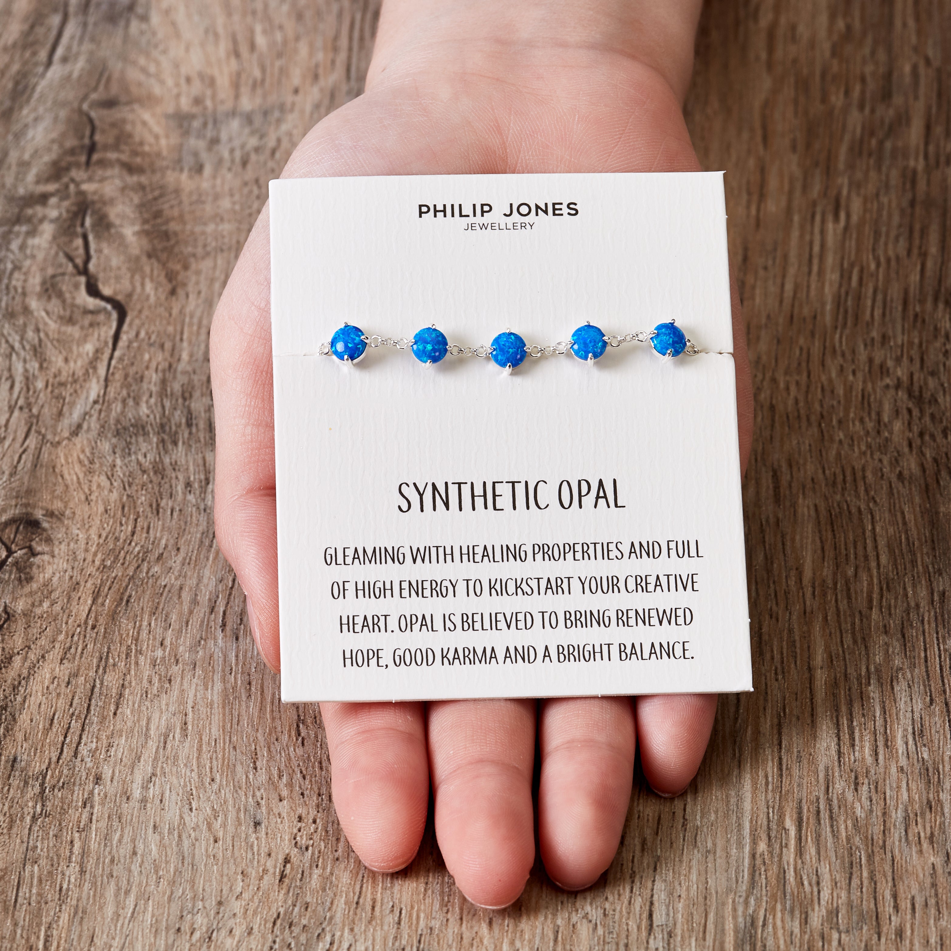 Synthetic Blue Opal Gemstone Bracelet with Quote Card