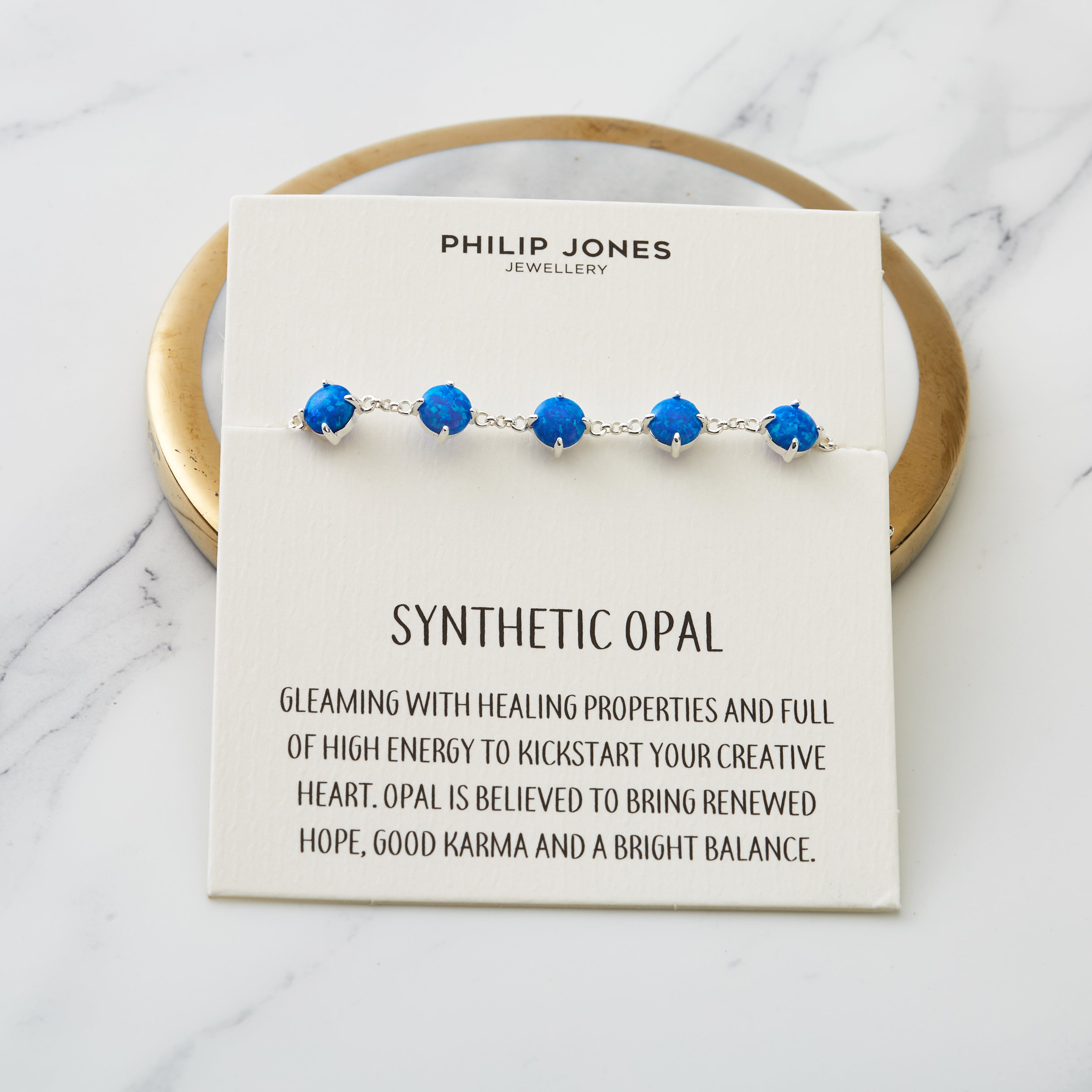 Synthetic Blue Opal Gemstone Bracelet with Quote Card