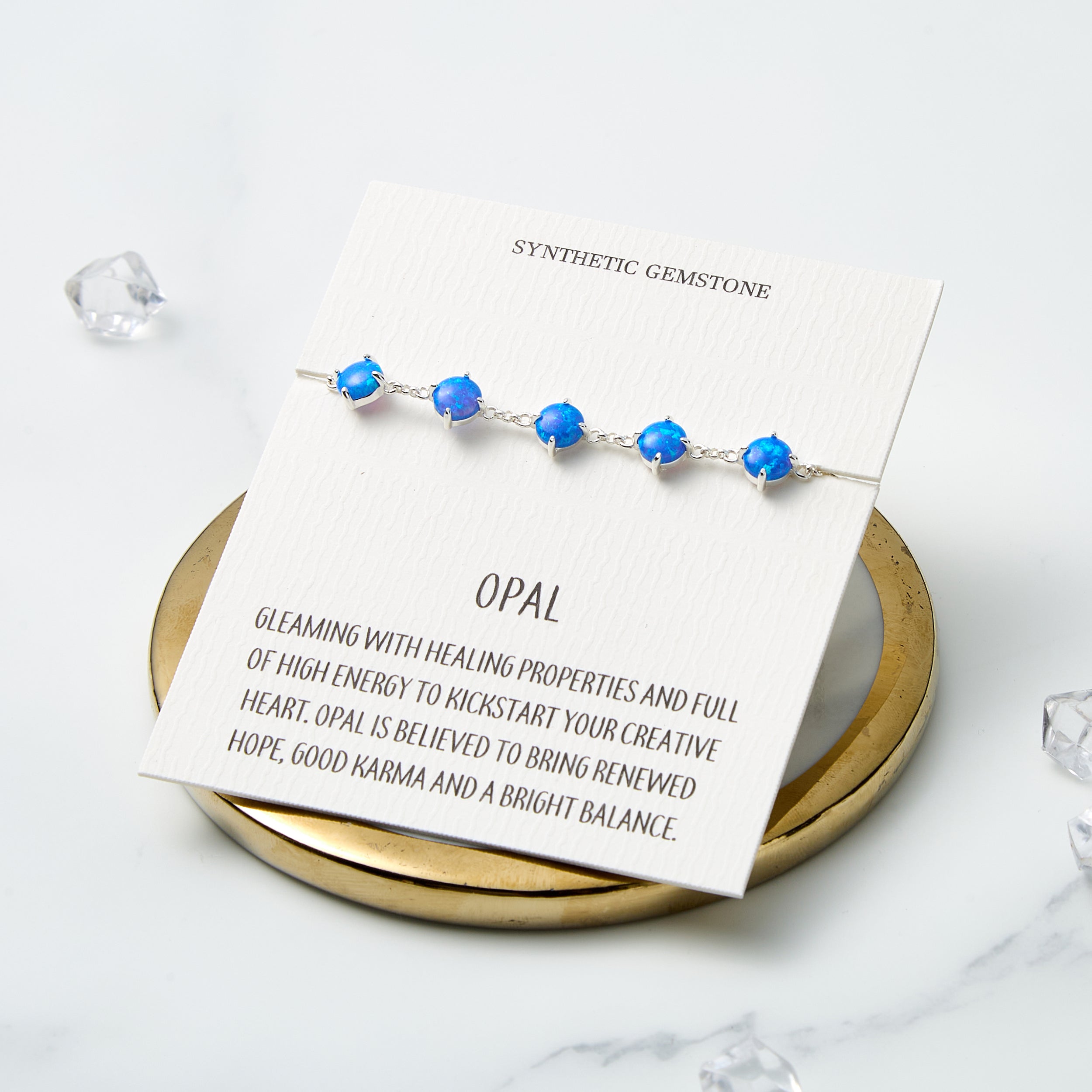 Synthetic Blue Opal Gemstone Bracelet with Quote Card