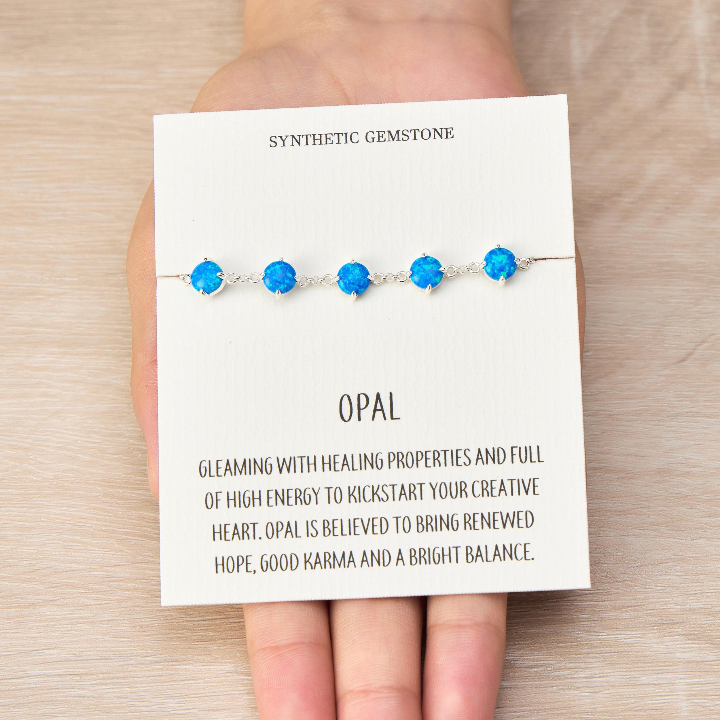 Synthetic Blue Opal Gemstone Bracelet with Quote Card