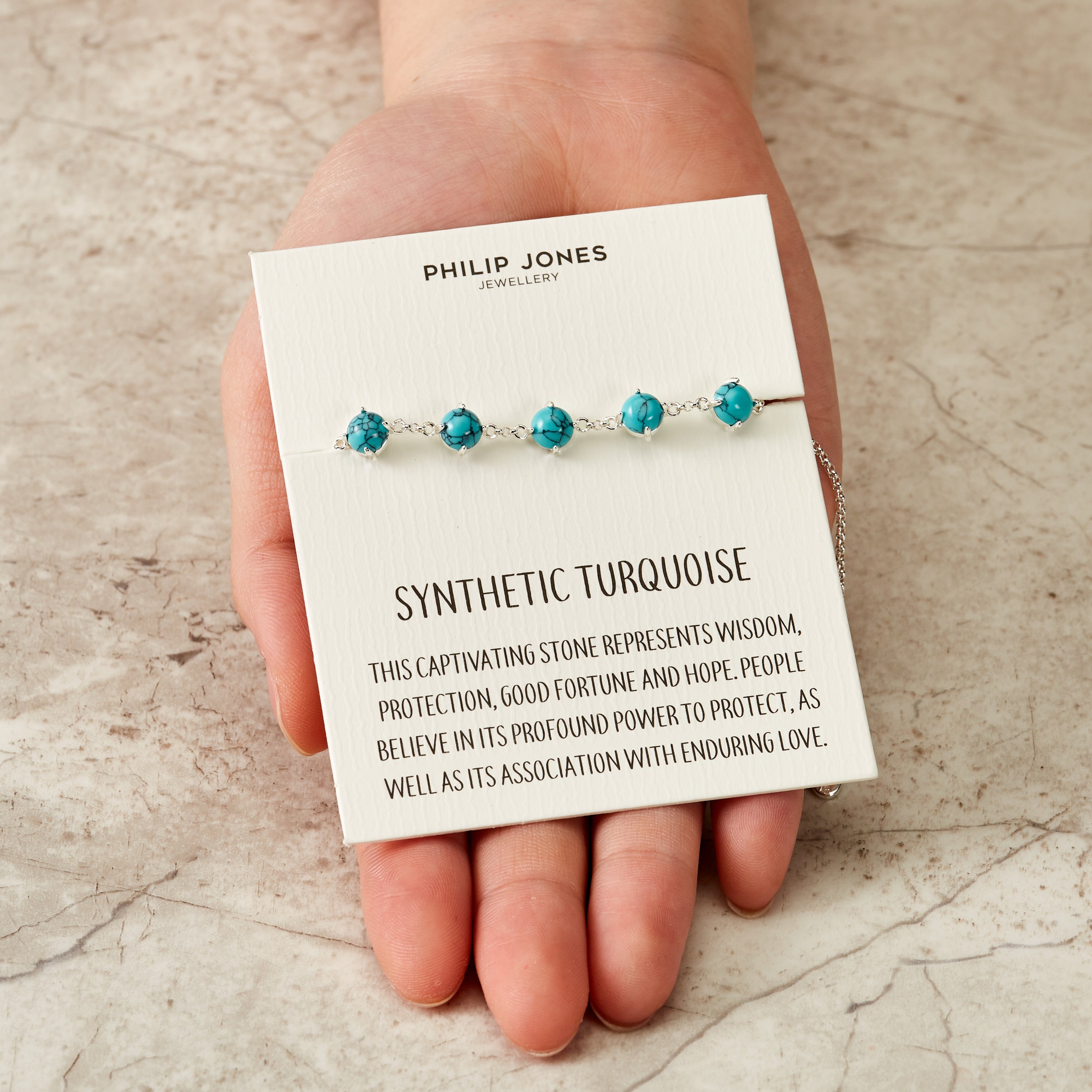 Synthetic Turquoise Gemstone Bracelet with Quote Card
