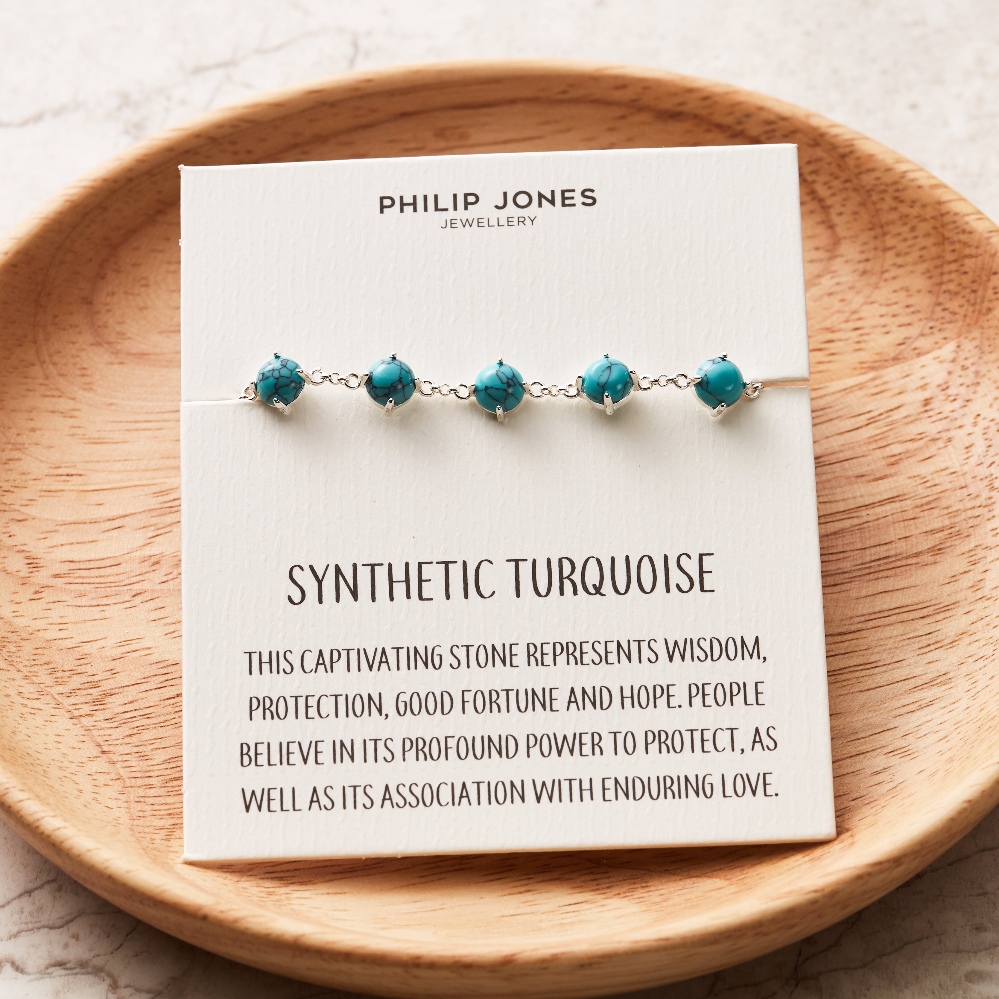 Synthetic Turquoise Gemstone Bracelet with Quote Card