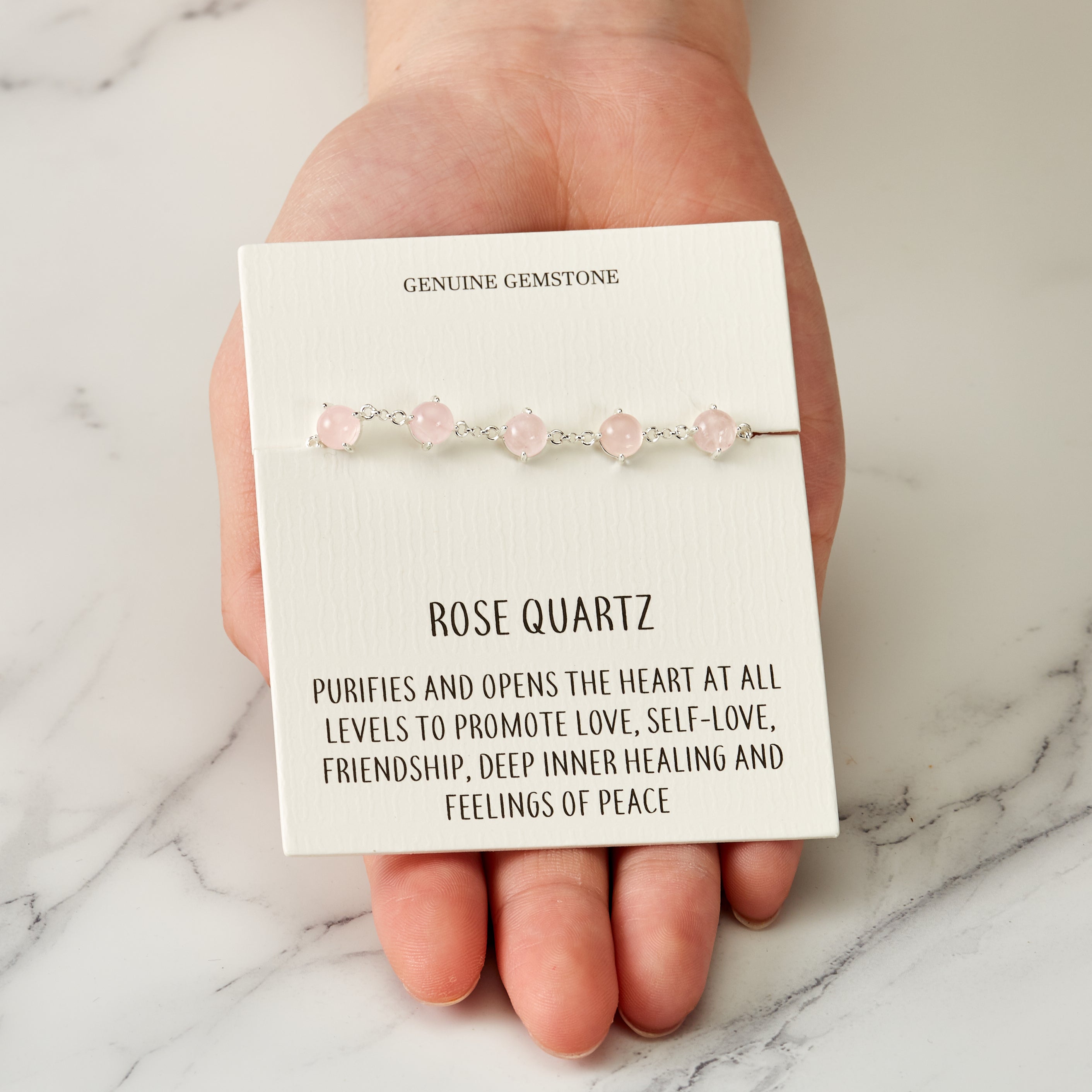 Rose Quartz Gemstone Bracelet with Quote Card