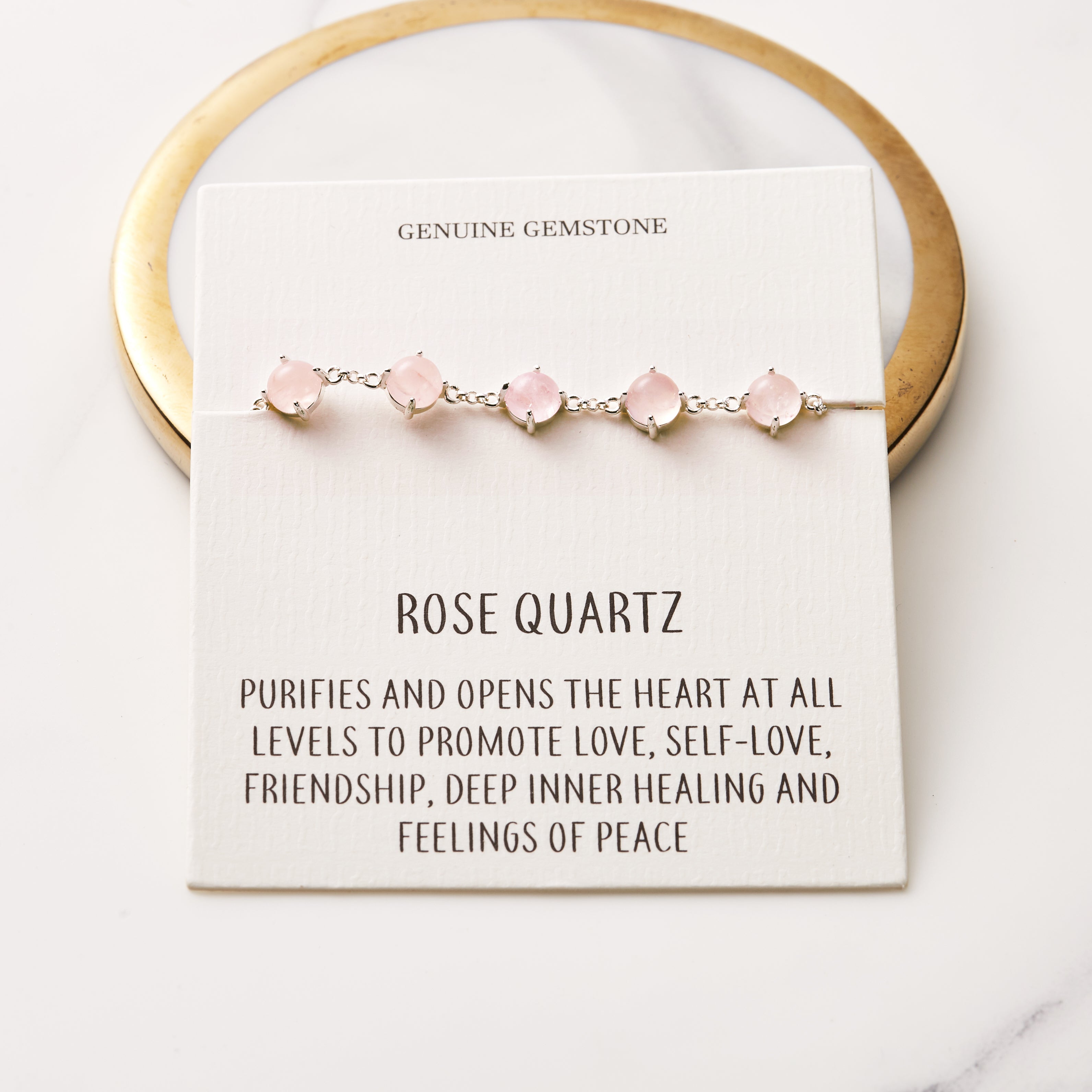 Rose Quartz Gemstone Bracelet with Quote Card