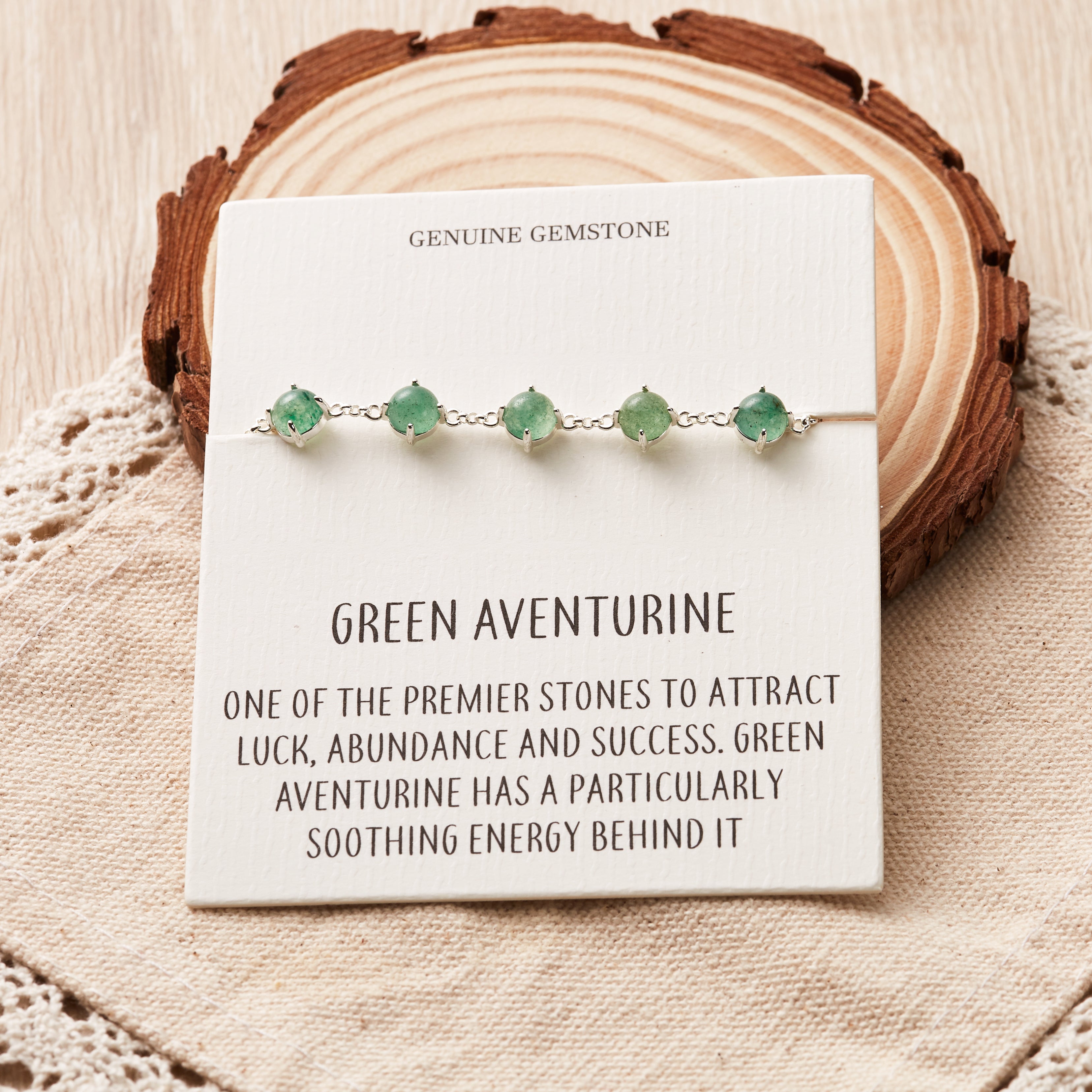 Green Aventurine Gemstone Bracelet with Quote Card