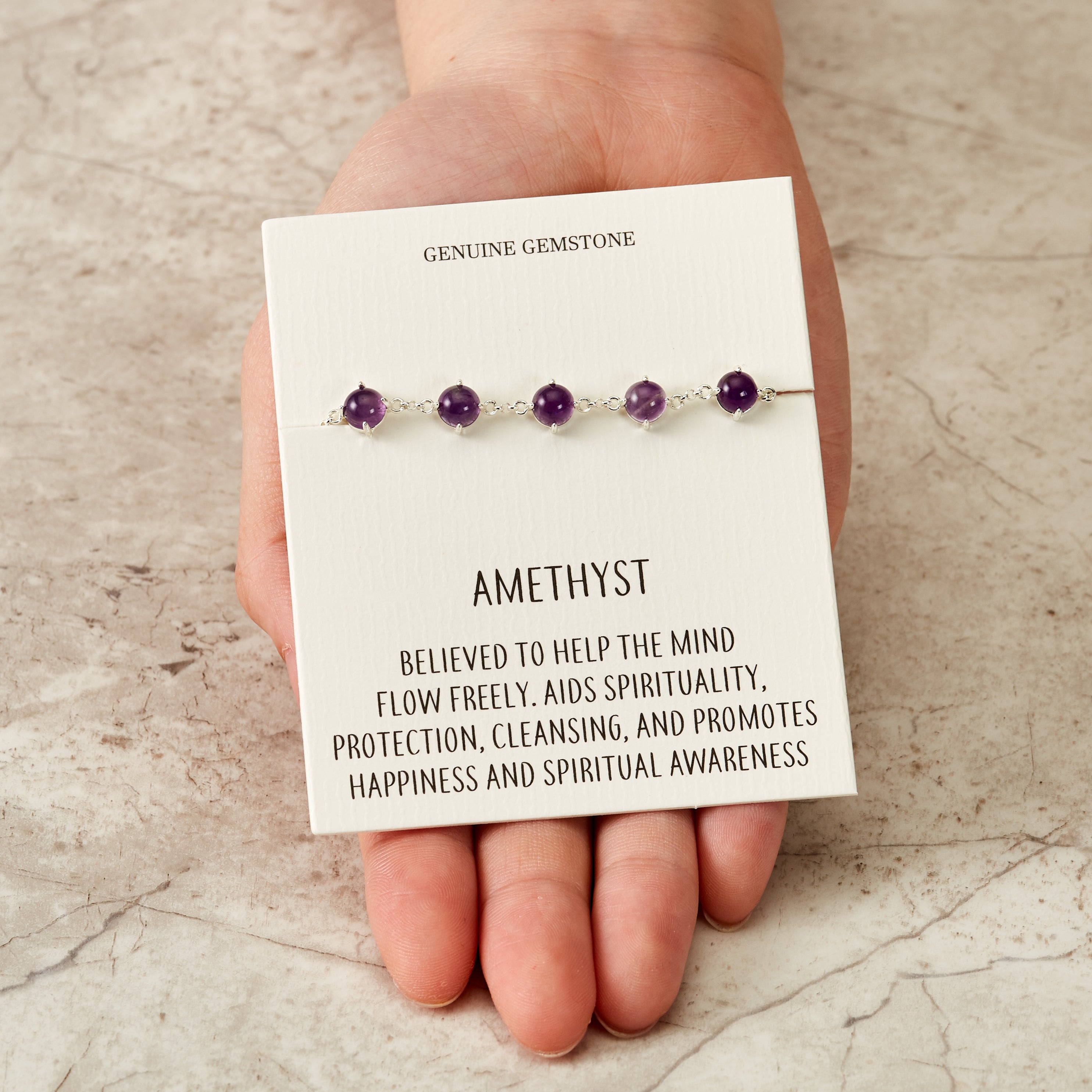 Amethyst Gemstone Bracelet with Quote Card