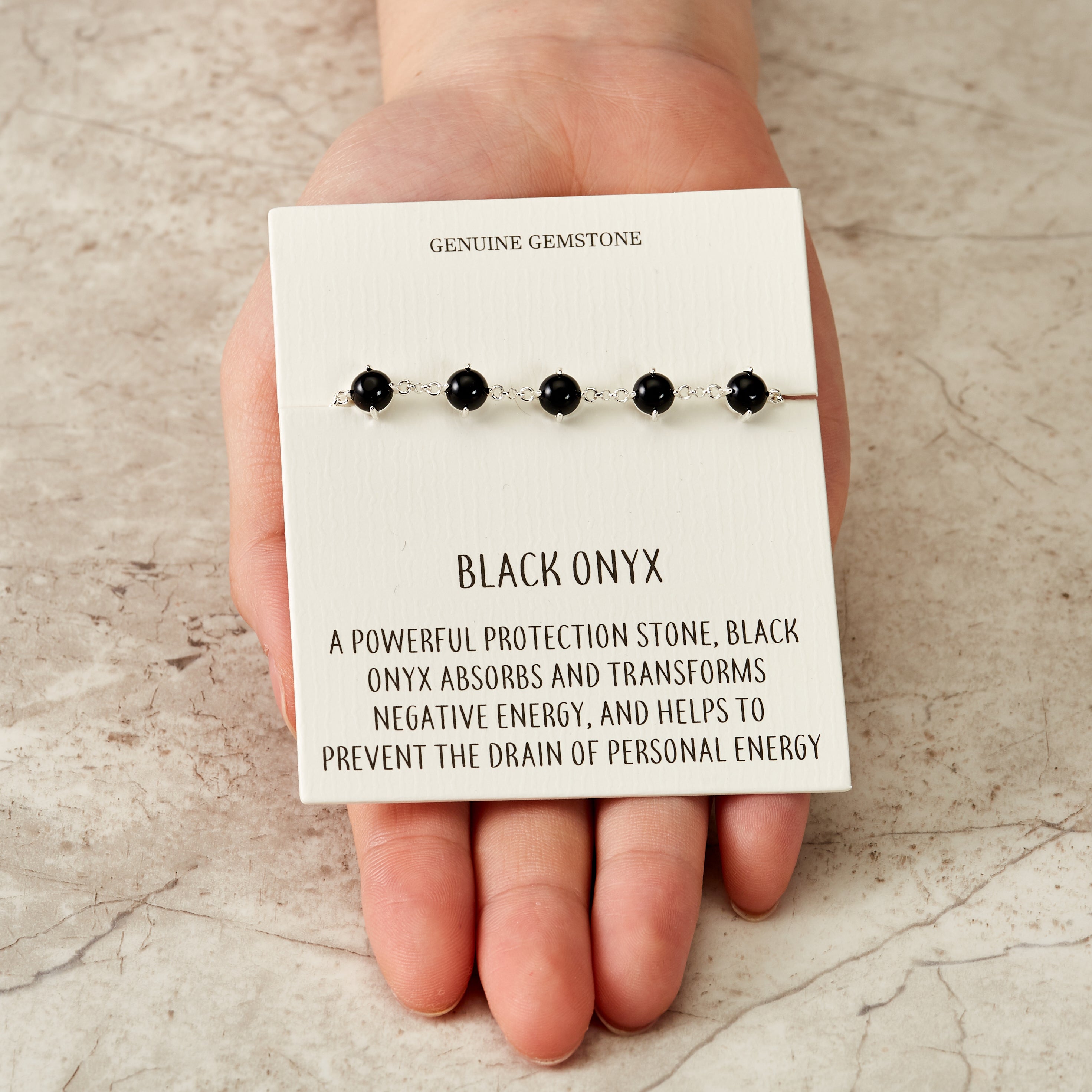 Black Onyx Gemstone Bracelet with Quote Card