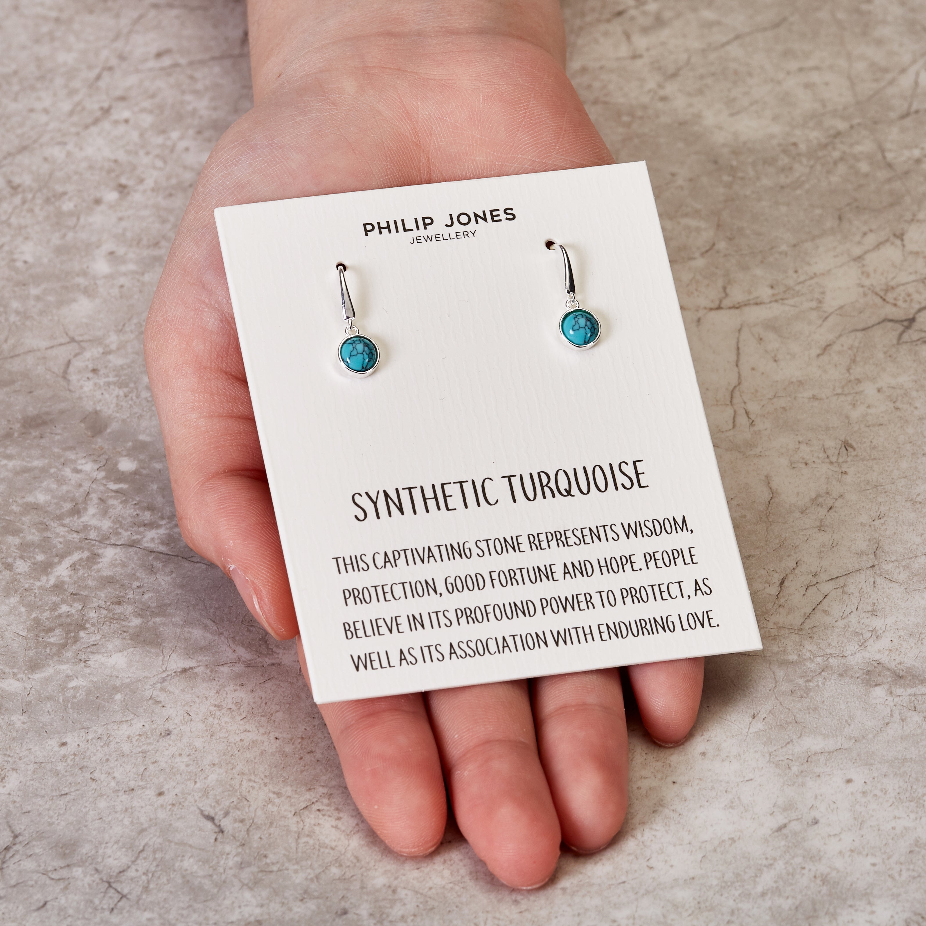 Synthetic Turquoise Drop Earrings with Quote Card