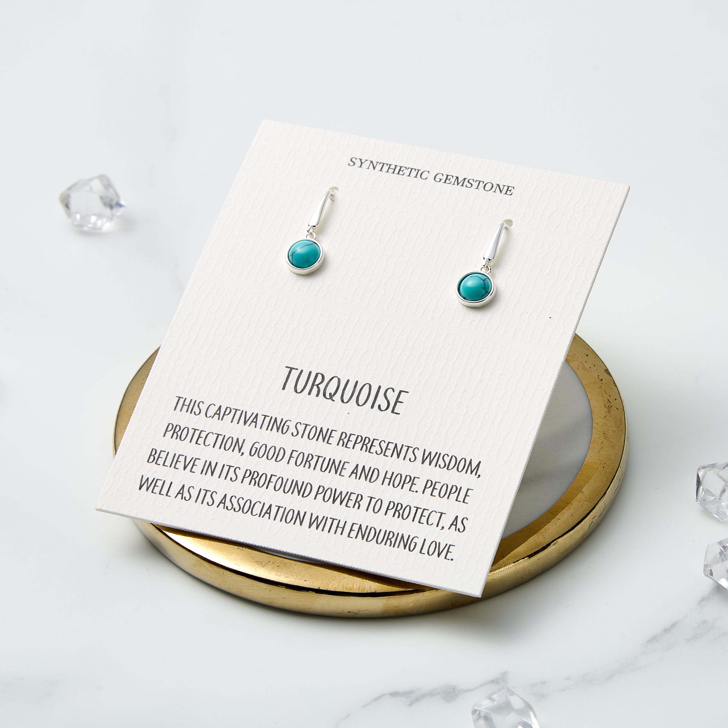 Synthetic Turquoise Drop Earrings with Quote Card