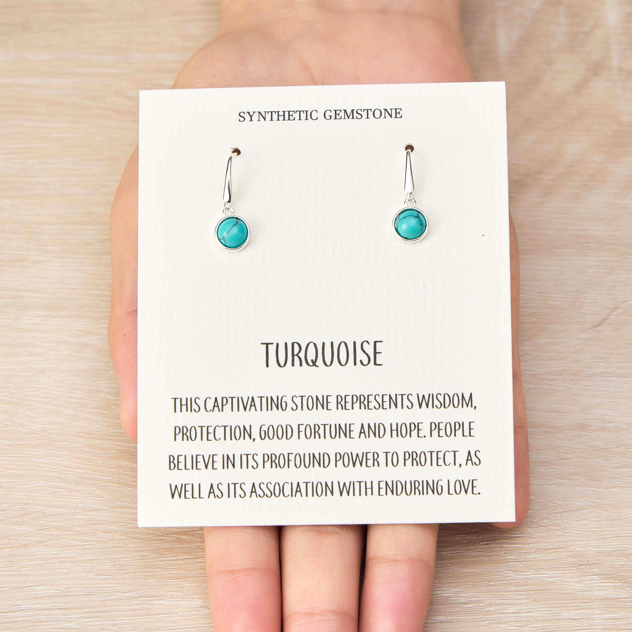 Synthetic Turquoise Drop Earrings with Quote Card