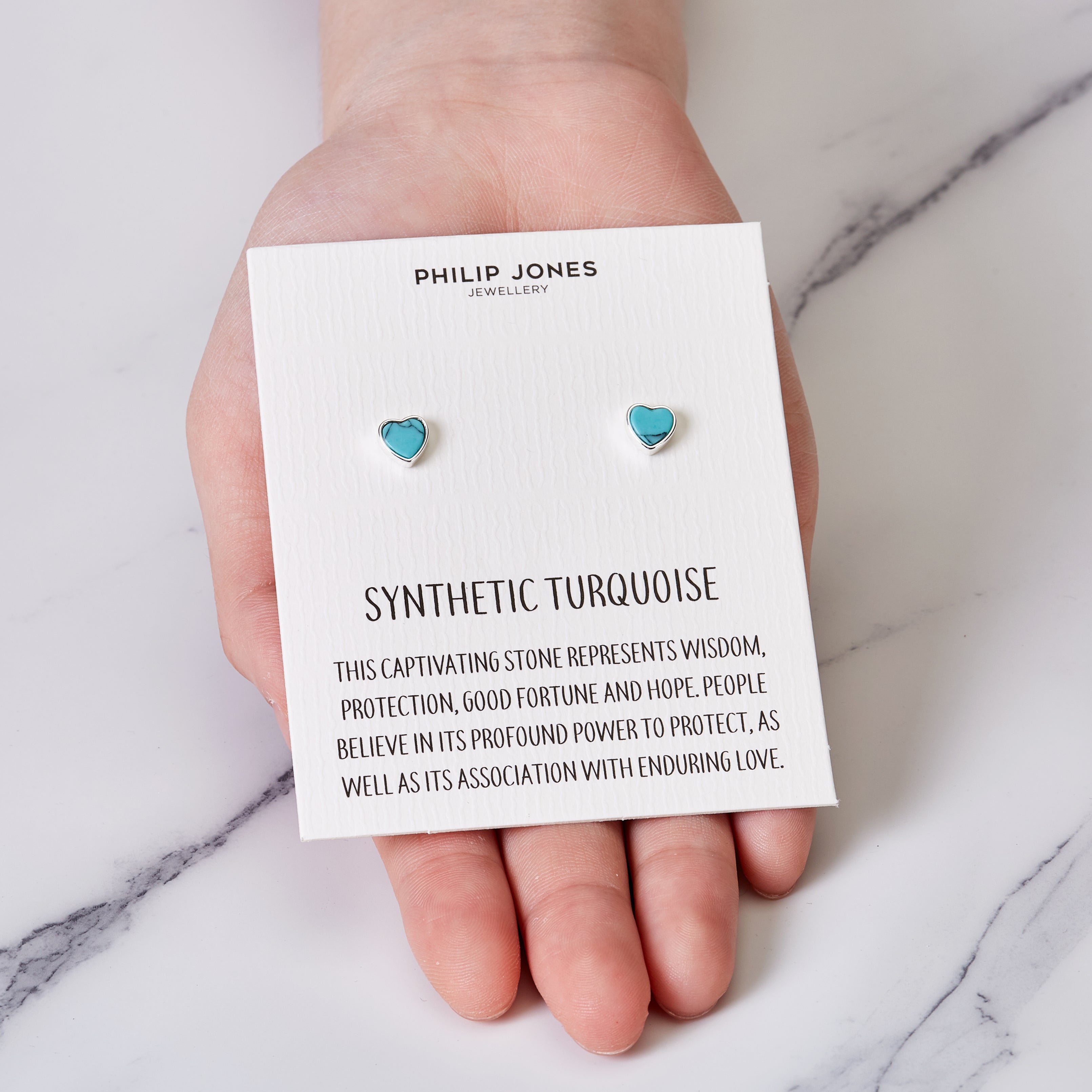 Synthetic Turquoise Heart Stud Earrings with Quote Card