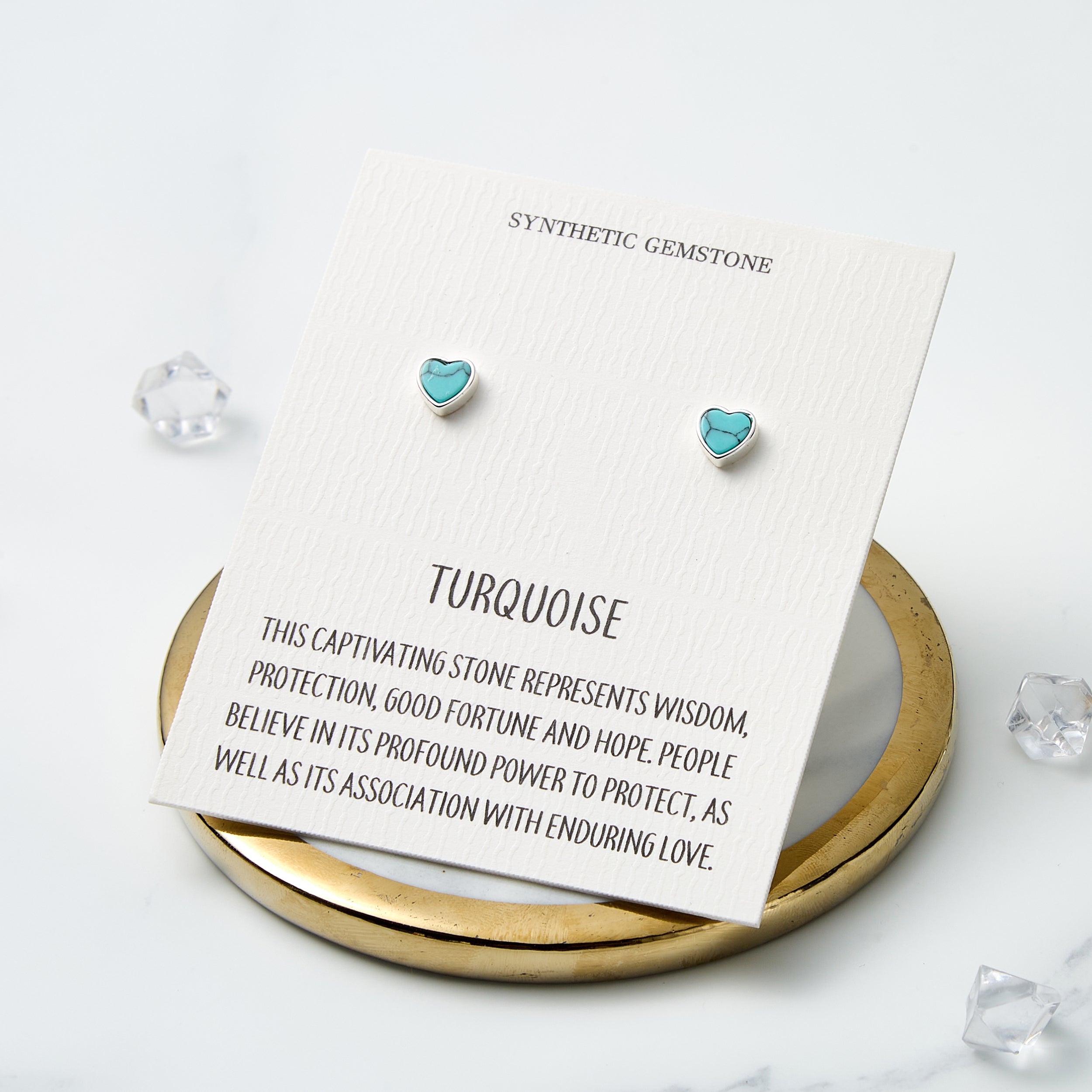 Synthetic Turquoise Heart Stud Earrings with Quote Card