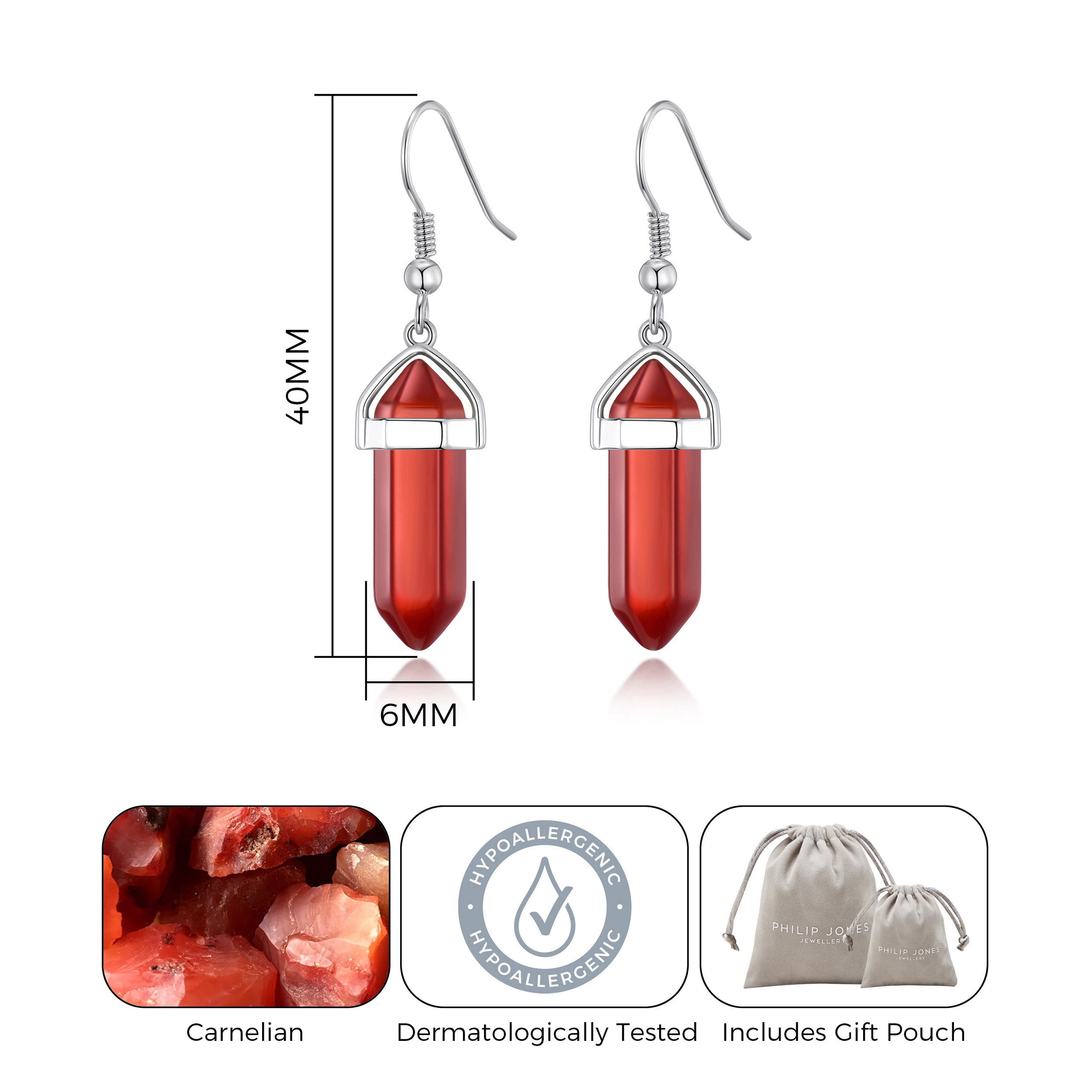 Carnelian Gemstone Drop Earrings