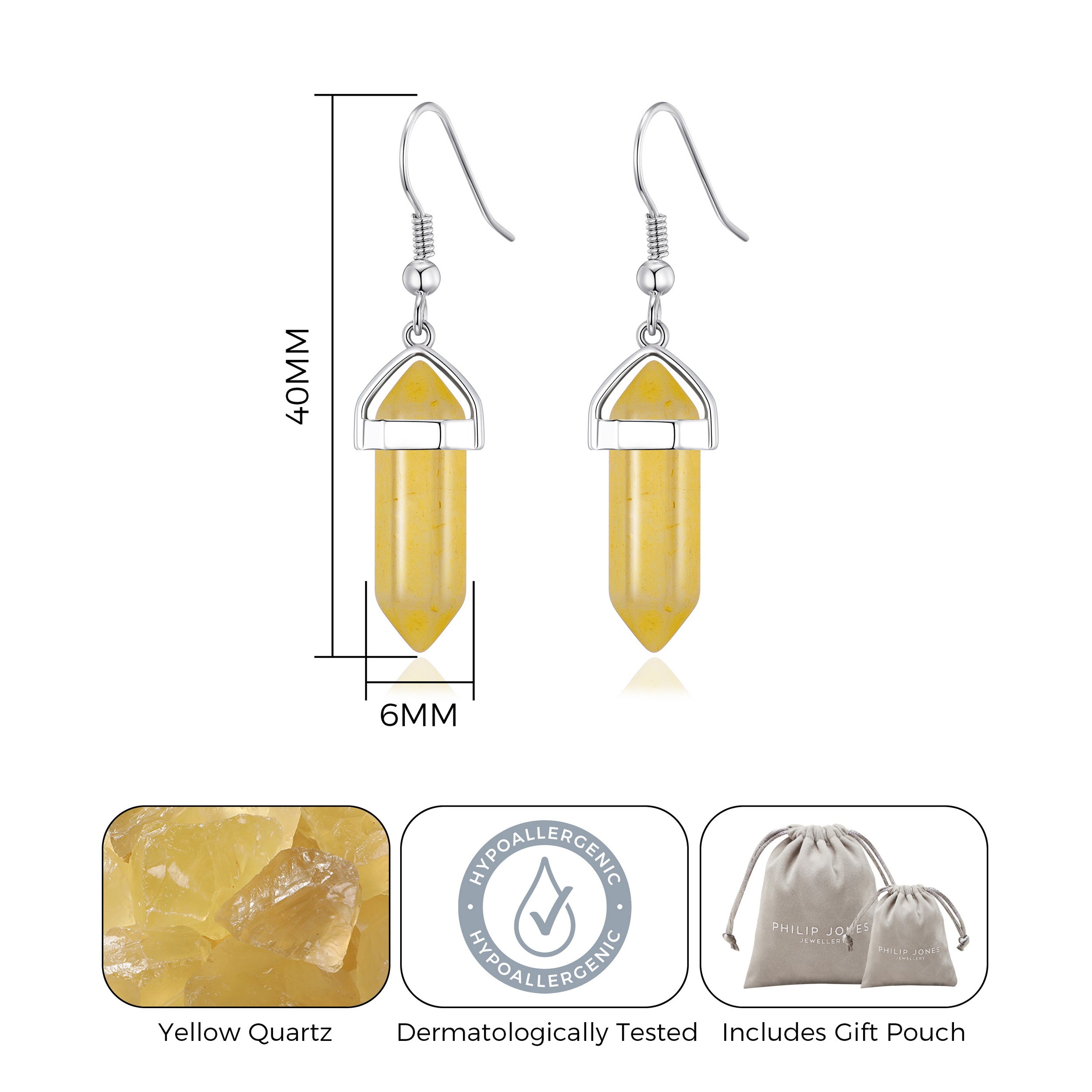 Yellow Quartz Gemstone Drop Earrings