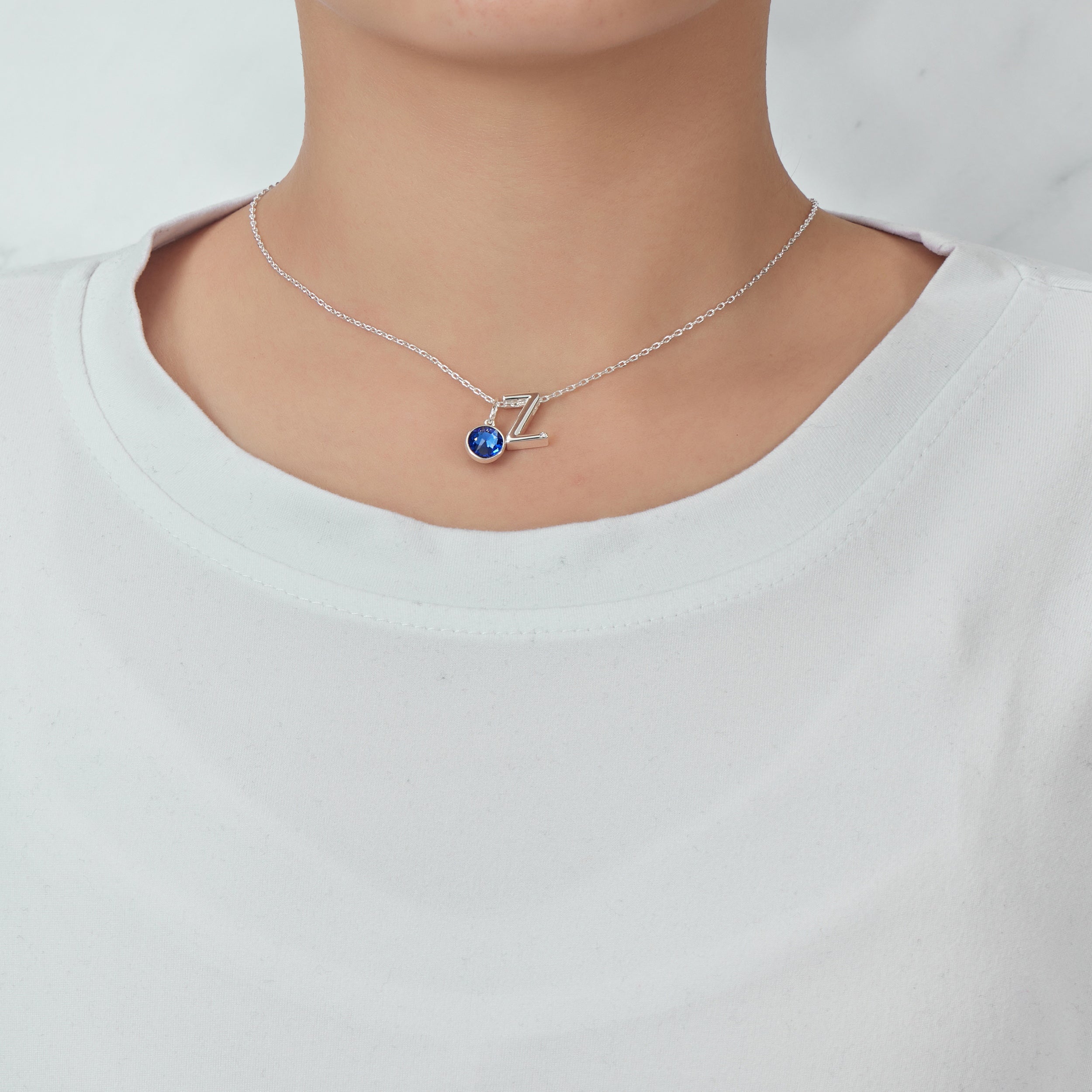 Initial Z Necklace with Birthstone Charm Created with Zircondia® Crystals