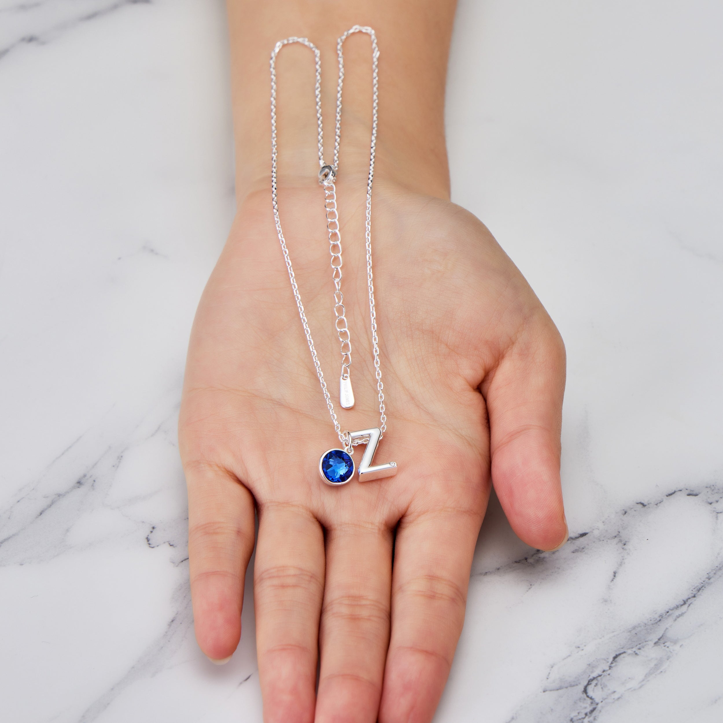 Initial Z Necklace with Birthstone Charm Created with Zircondia® Crystals