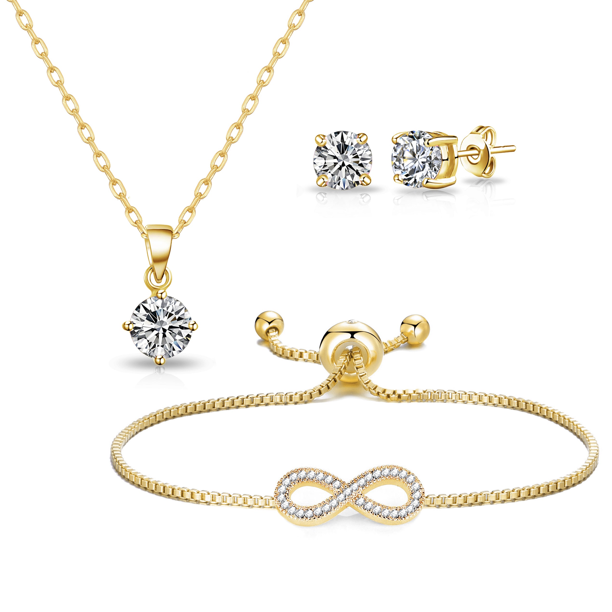 Gold Plated Infinity Friendship Set Created with Zircondia® Crystals by Philip Jones Jewellery