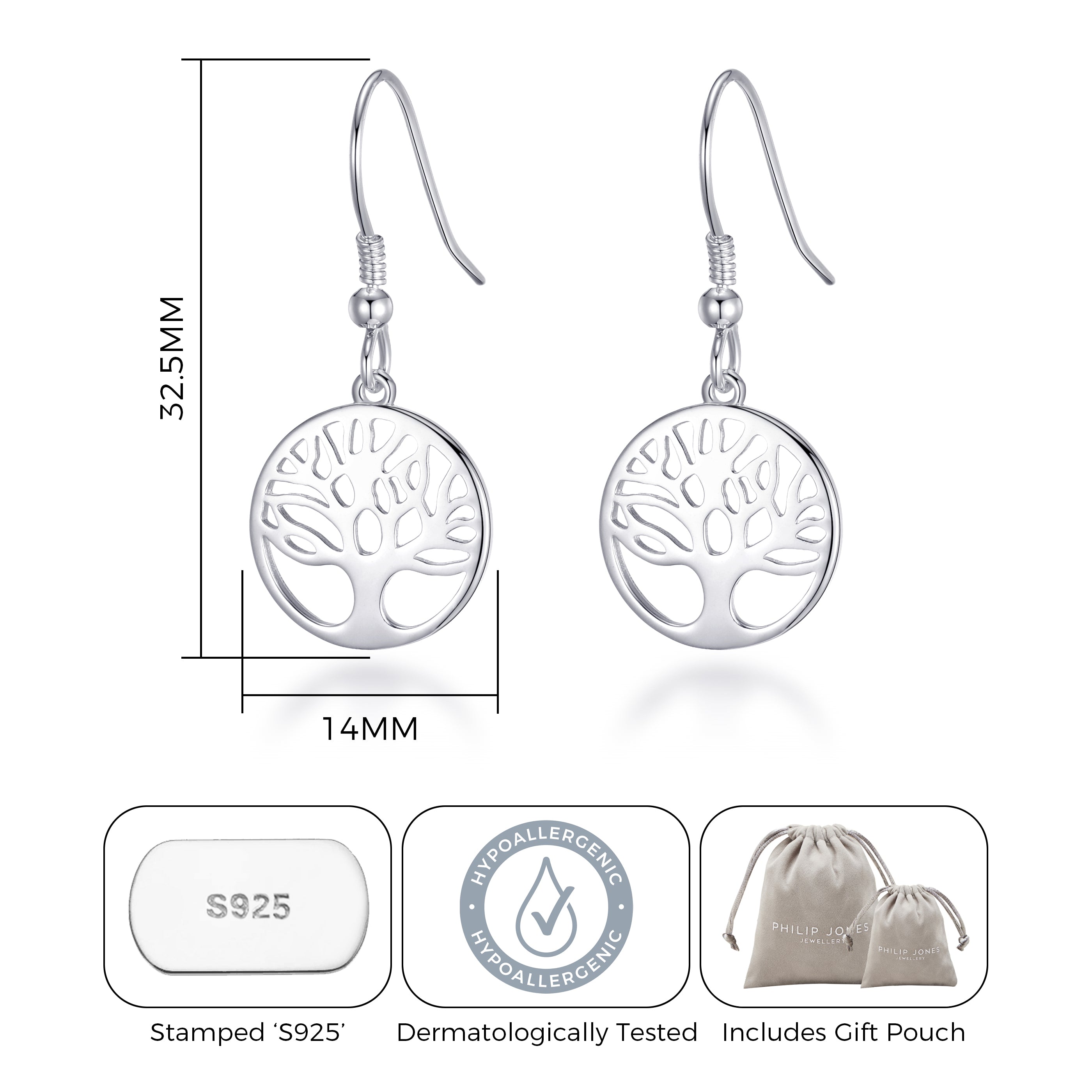 Sterling Silver Tree of Life Drop Earrings