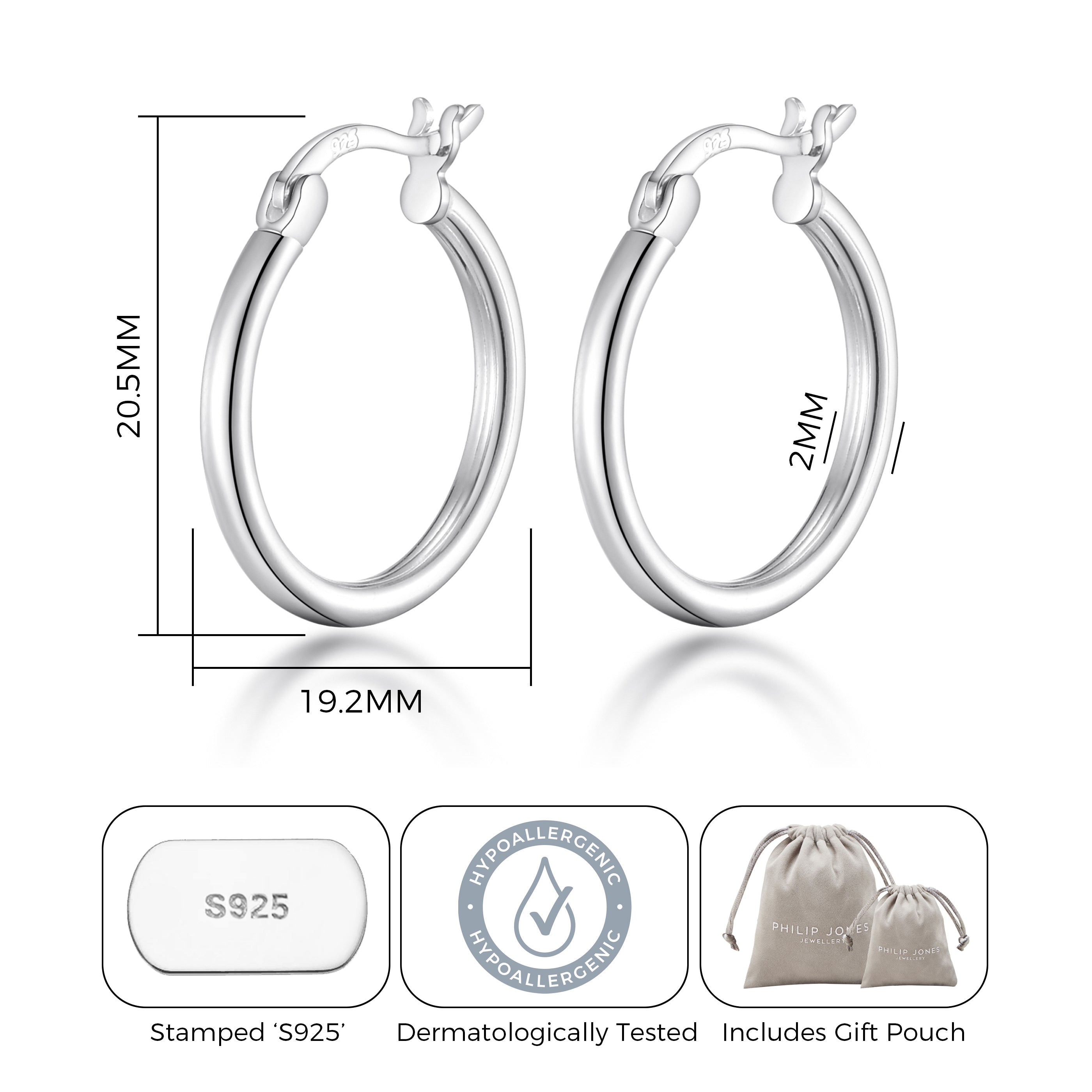 Sterling Silver 20mm Hoop Earrings