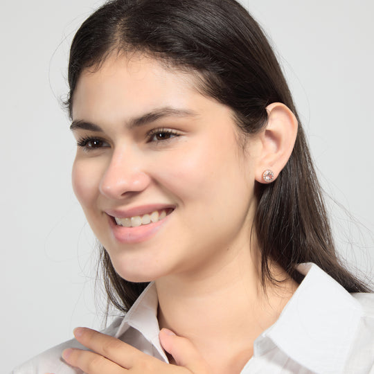 Rose Gold Plated Halo Earrings Created with Zircondia® Crystals