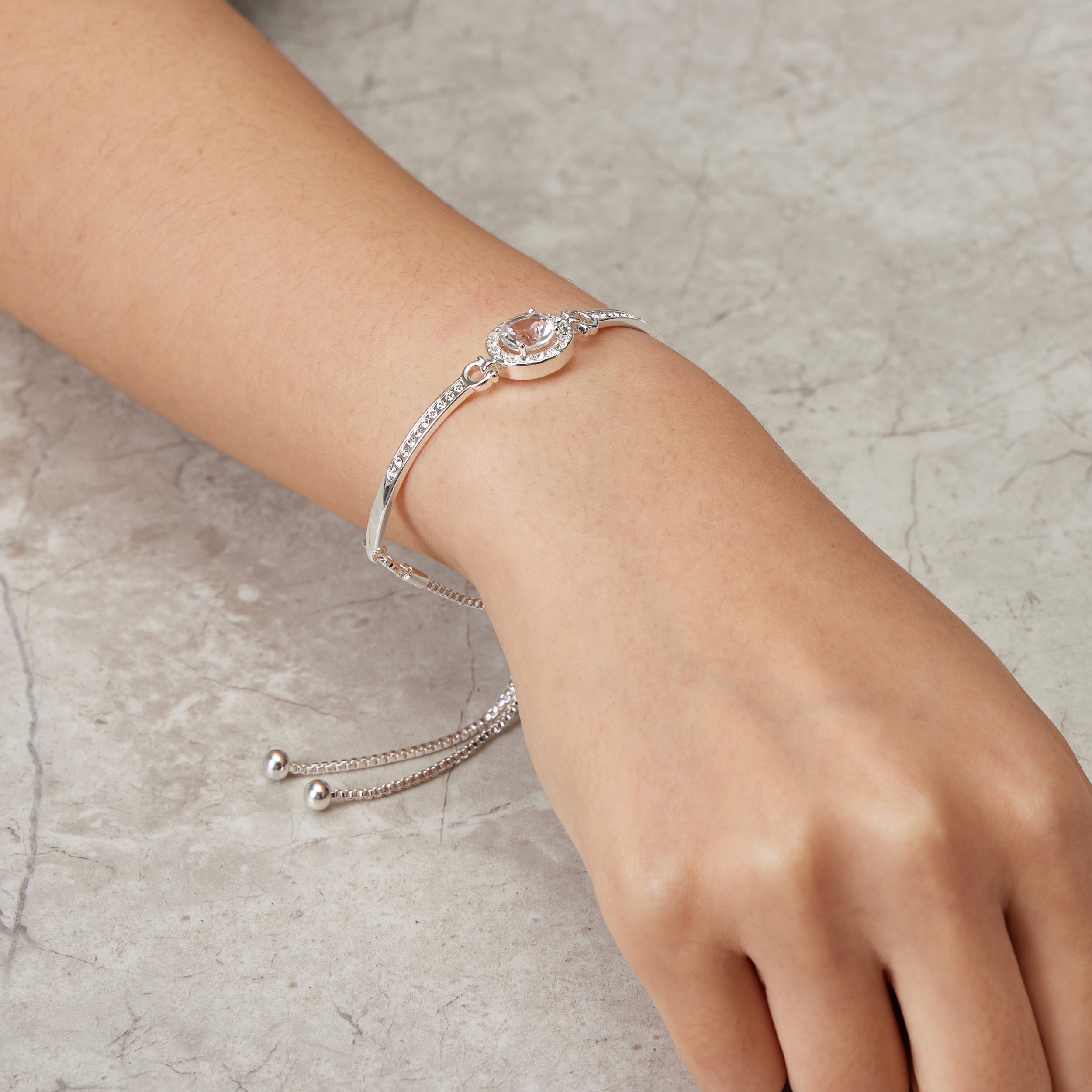 Silver Plated Halo Friendship Bracelet Created with Zircondia® Crystals