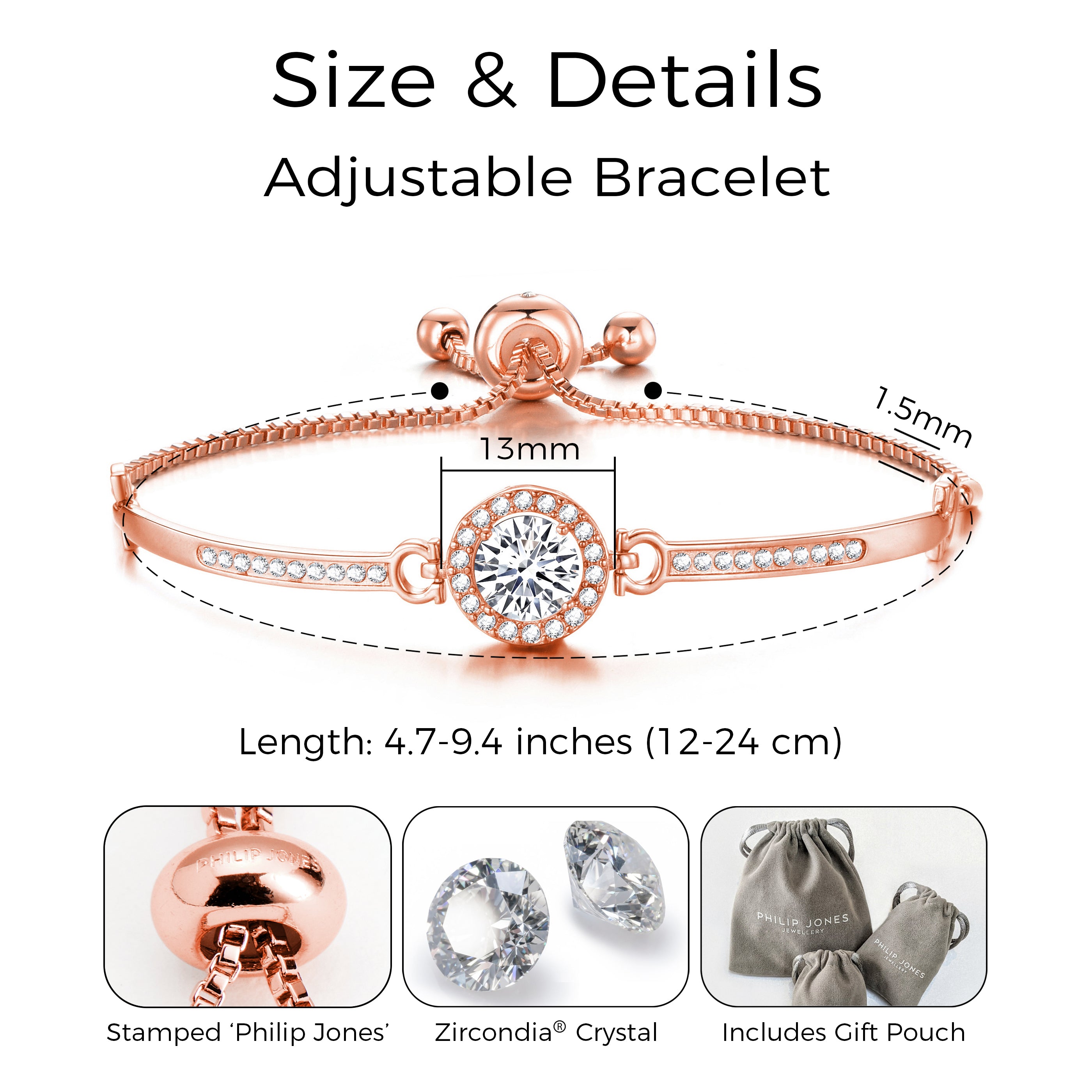 Rose Gold Plated Halo Friendship Bracelet Created with Zircondia® Crystals