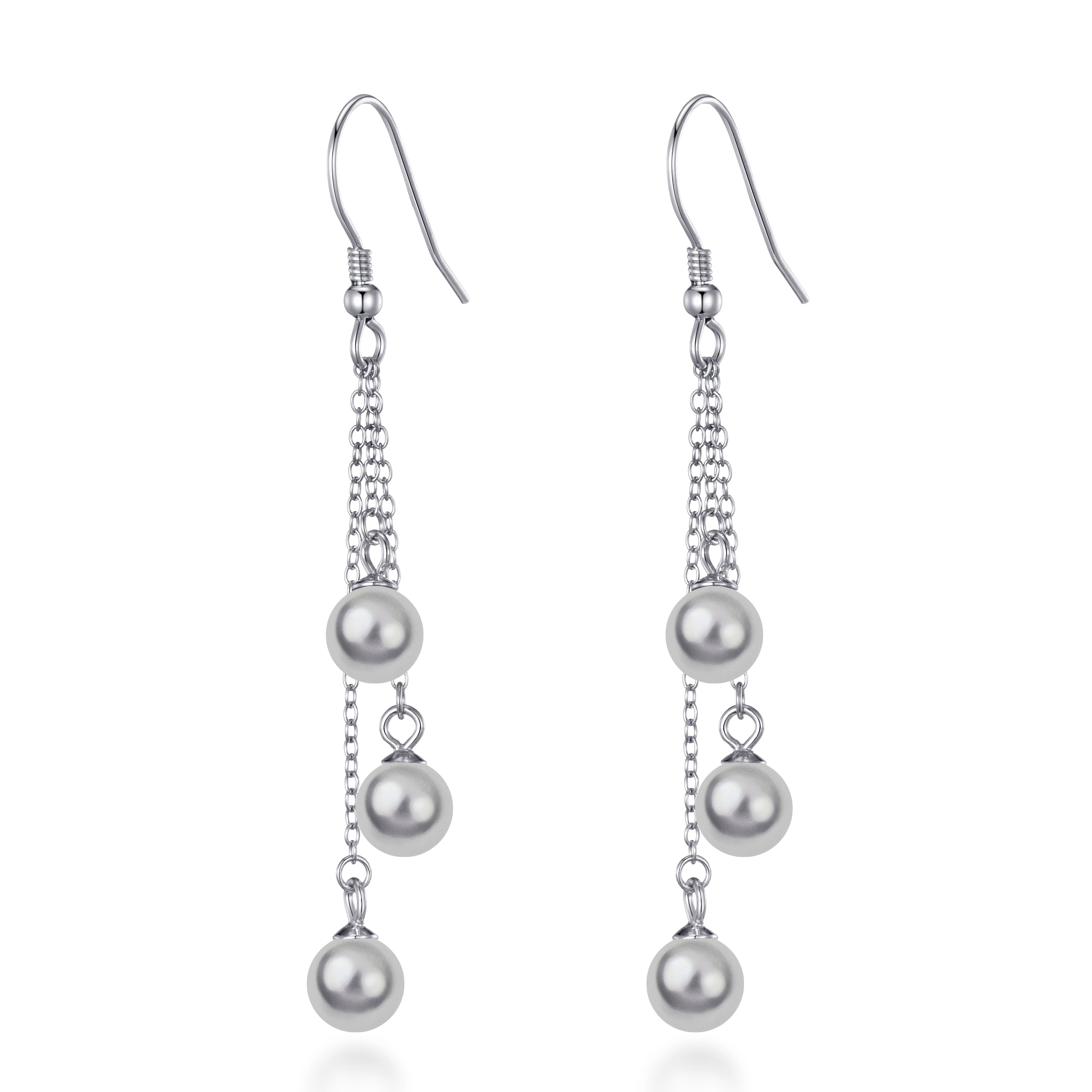 Sterling Silver Triple Grey Pearl Drop Earrings