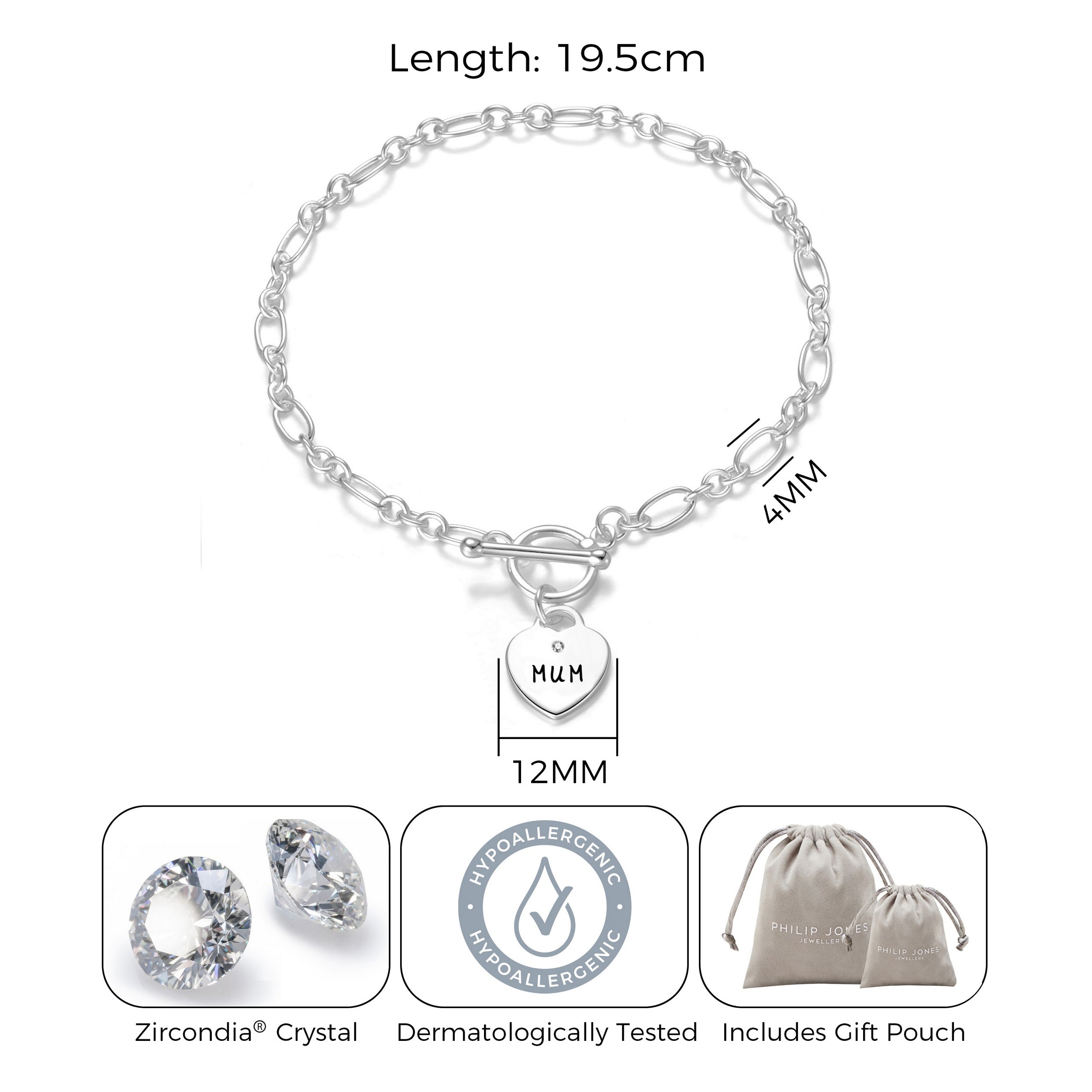 Mum Charm Bracelet with Quote Card Created with Zircondia® Crystals