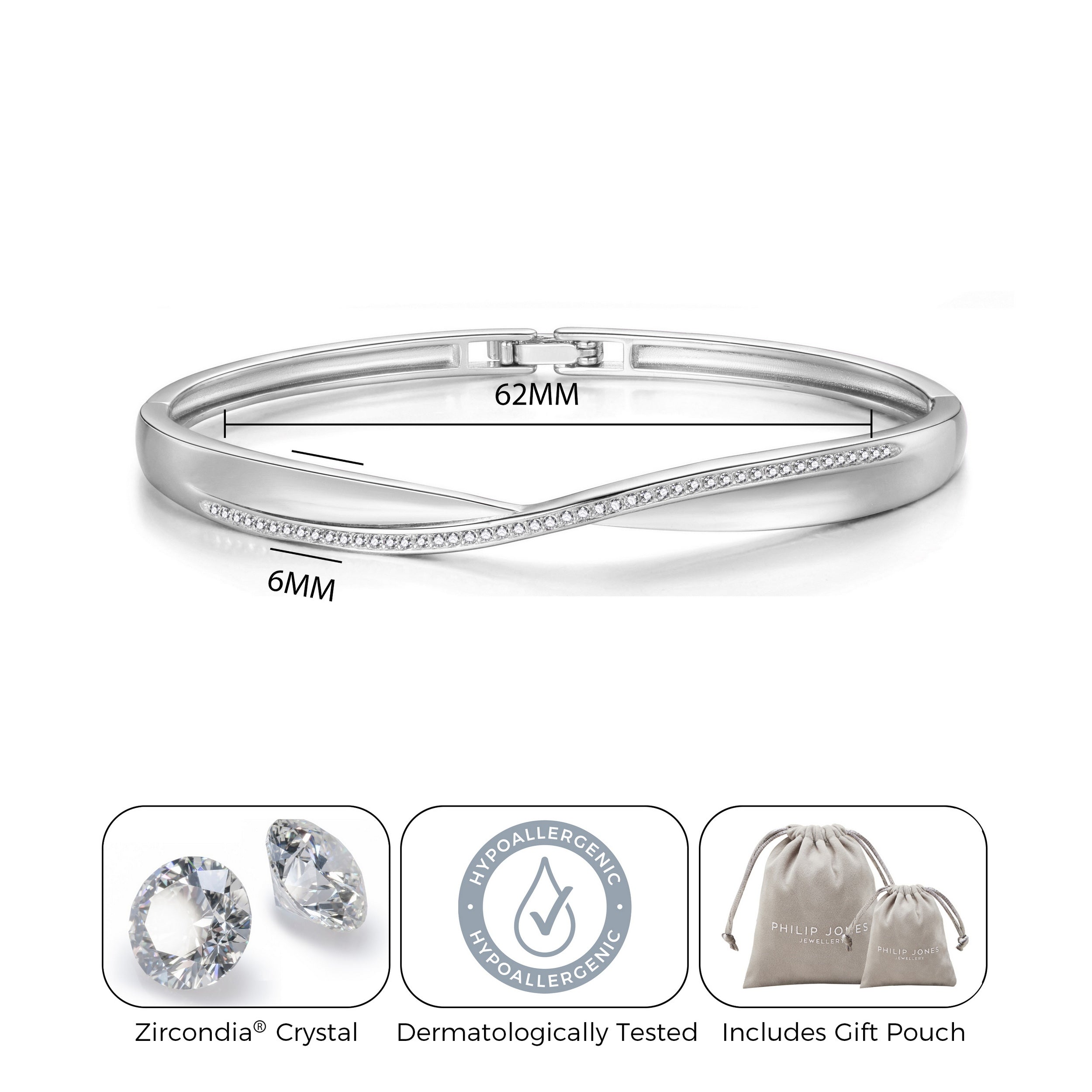 Silver Plated Arc Bangle Created with Zircondia® Crystals (7 Inch)