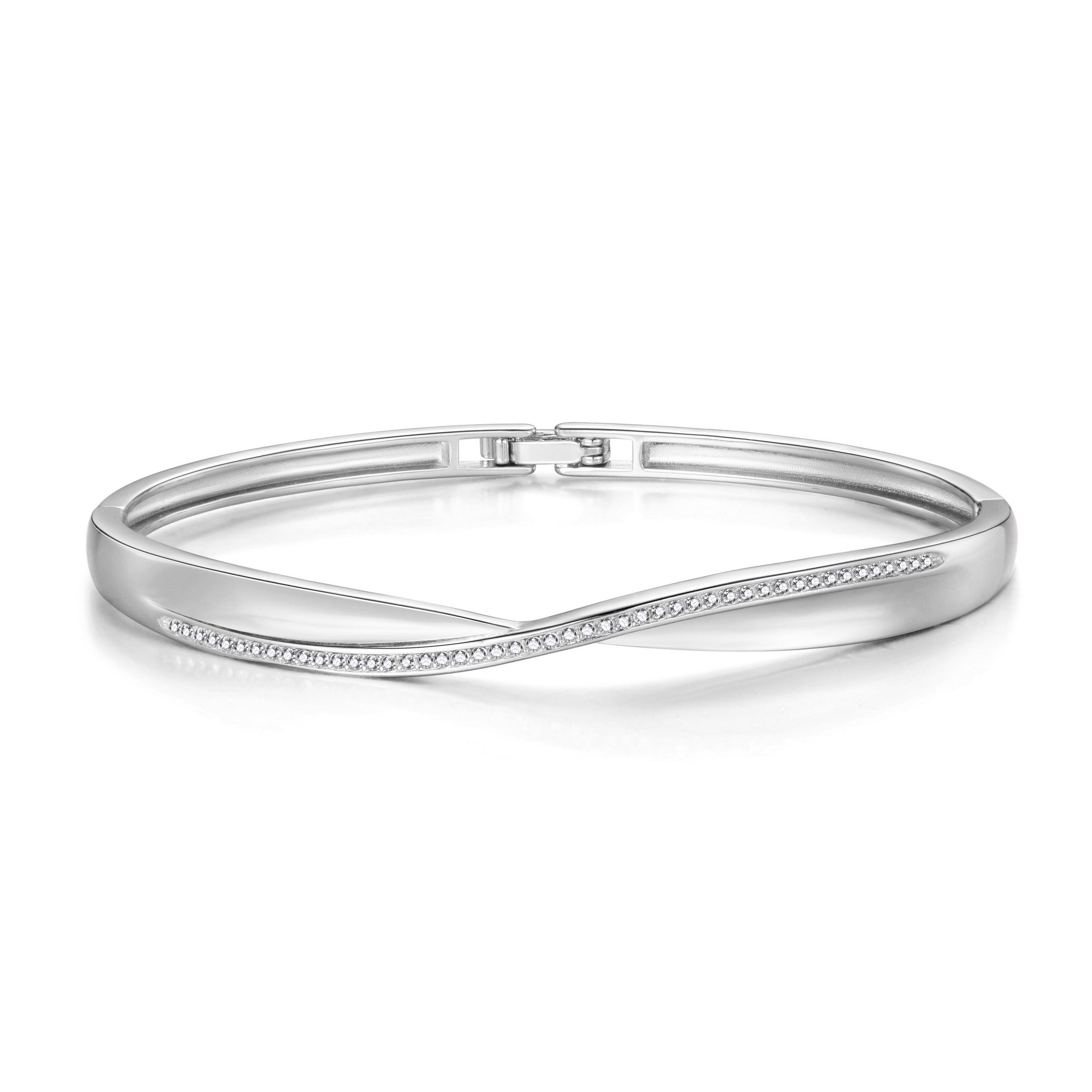 Silver Plated Arc Bangle Created with Zircondia® Crystals (7 Inch)