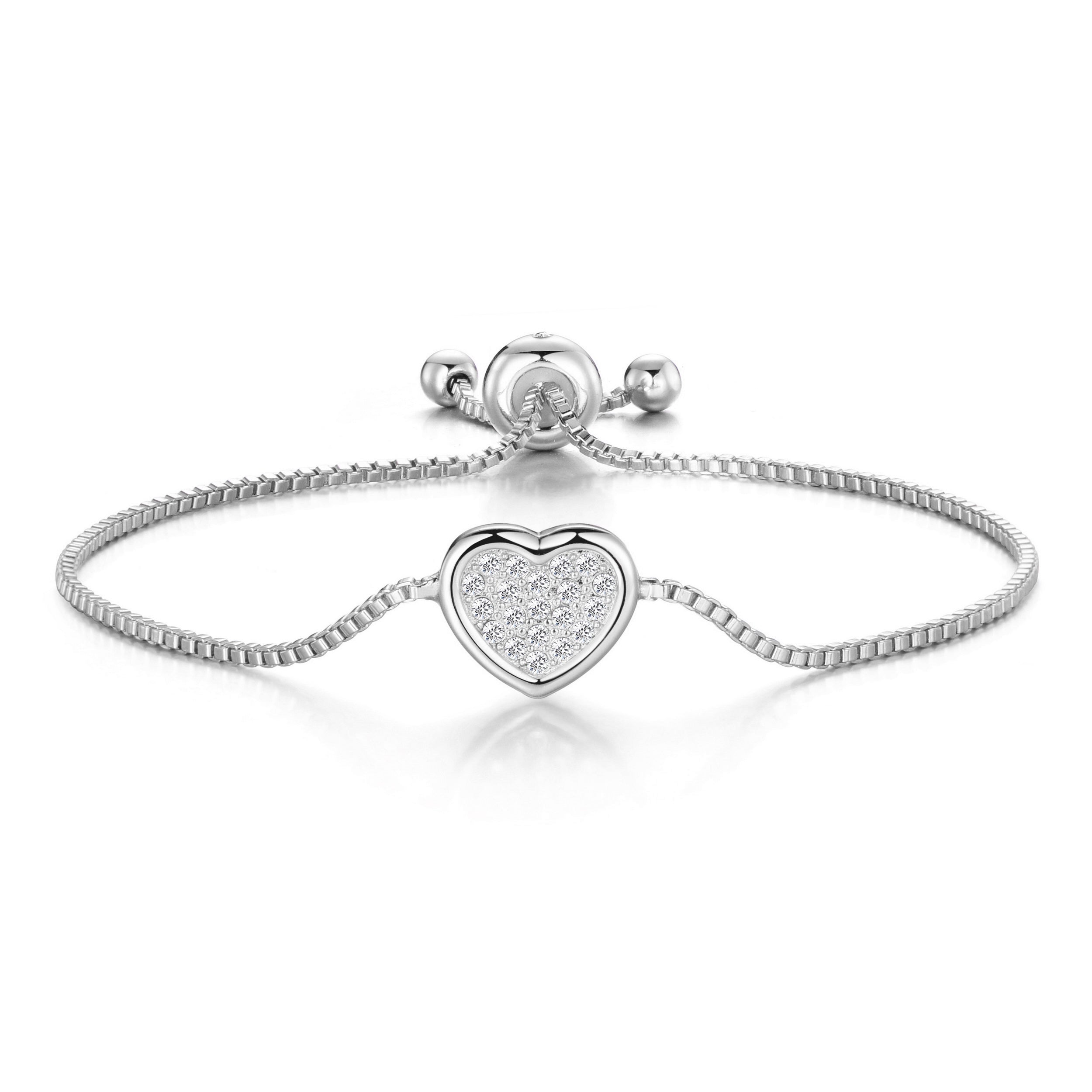 Silver Plated Pave Heart Friendship Bracelet Created with Zircondia® Crystals by Philip Jones Jewellery