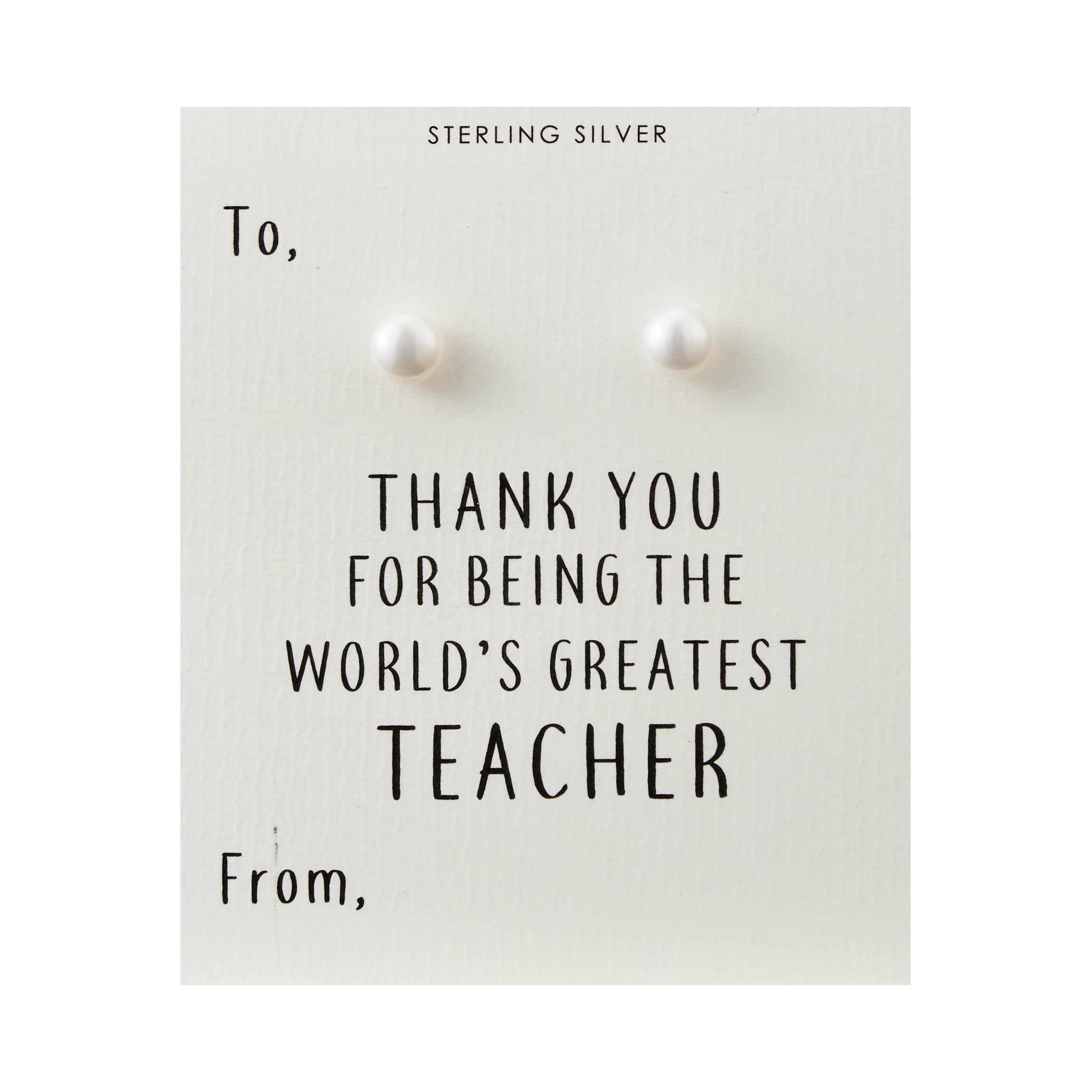 Sterling Silver World's Greatest Teacher Pearl Earrings