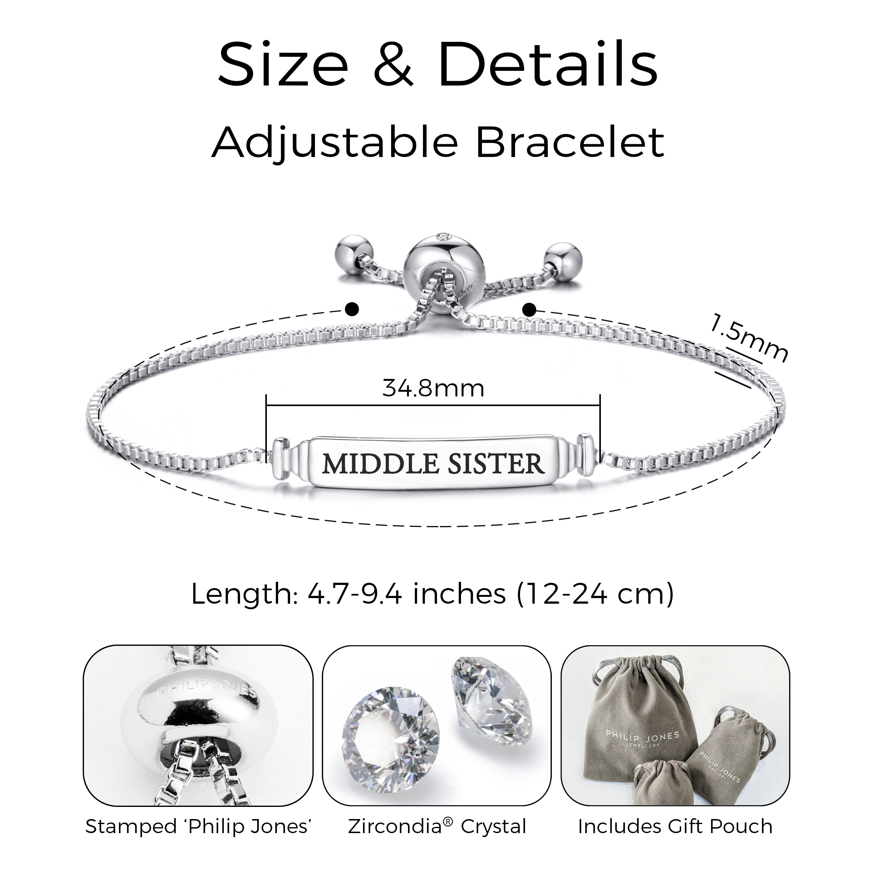 Middle Sister ID Friendship Bracelet Created with Zircondia® Crystals