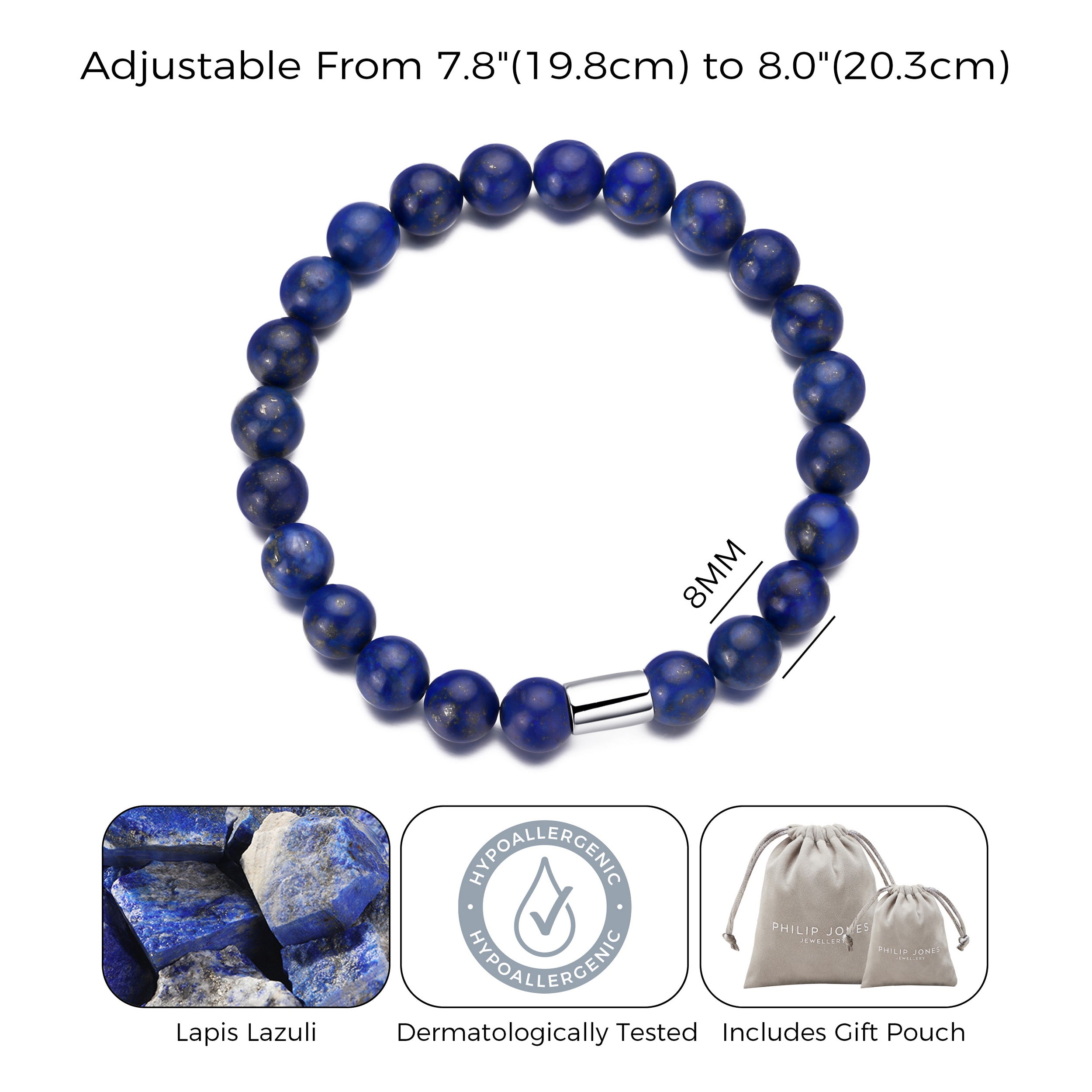 Men's Lapis Lazuli Gemstone Stretch Bracelet