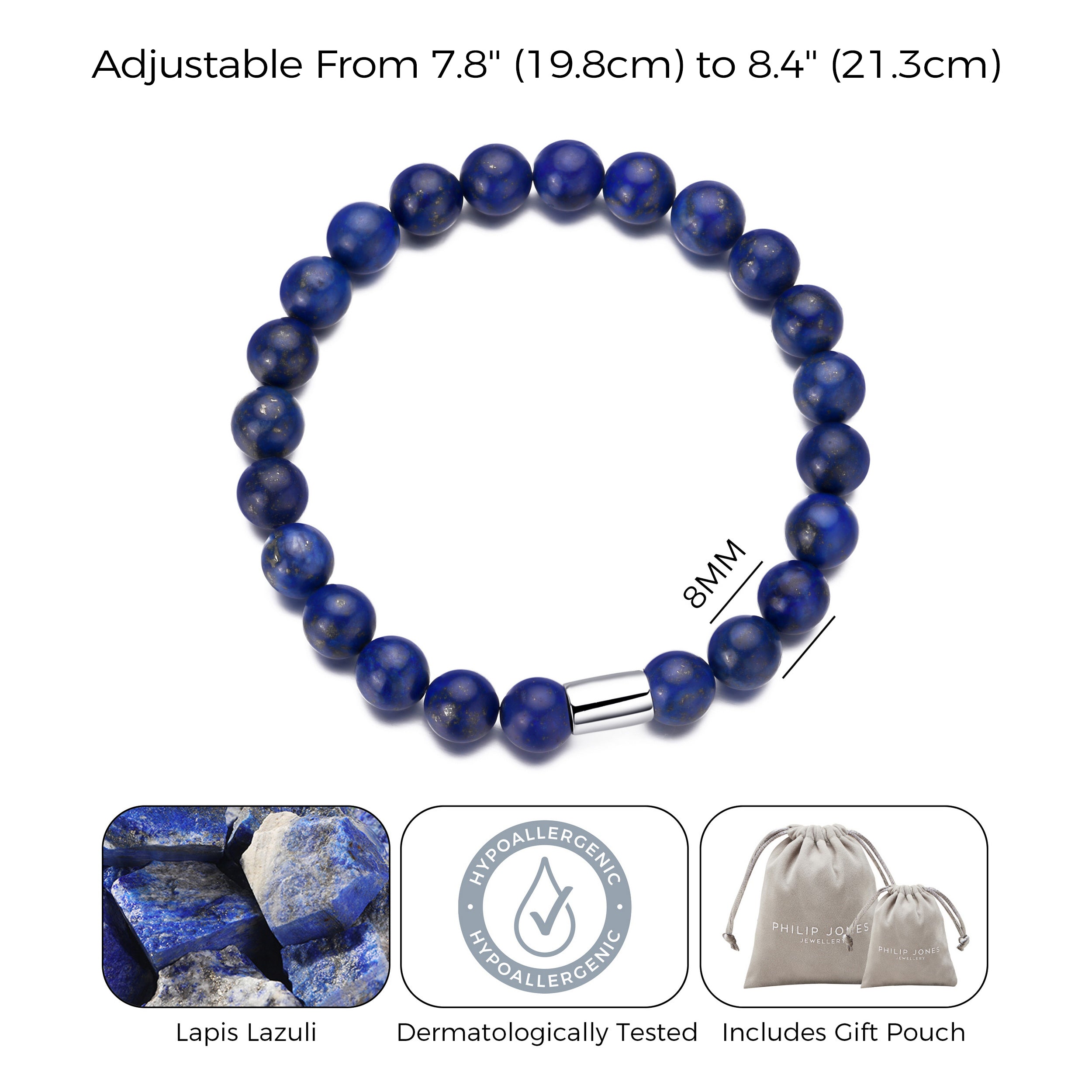 Men's Lapis Lazuli Gemstone Stretch Bracelet