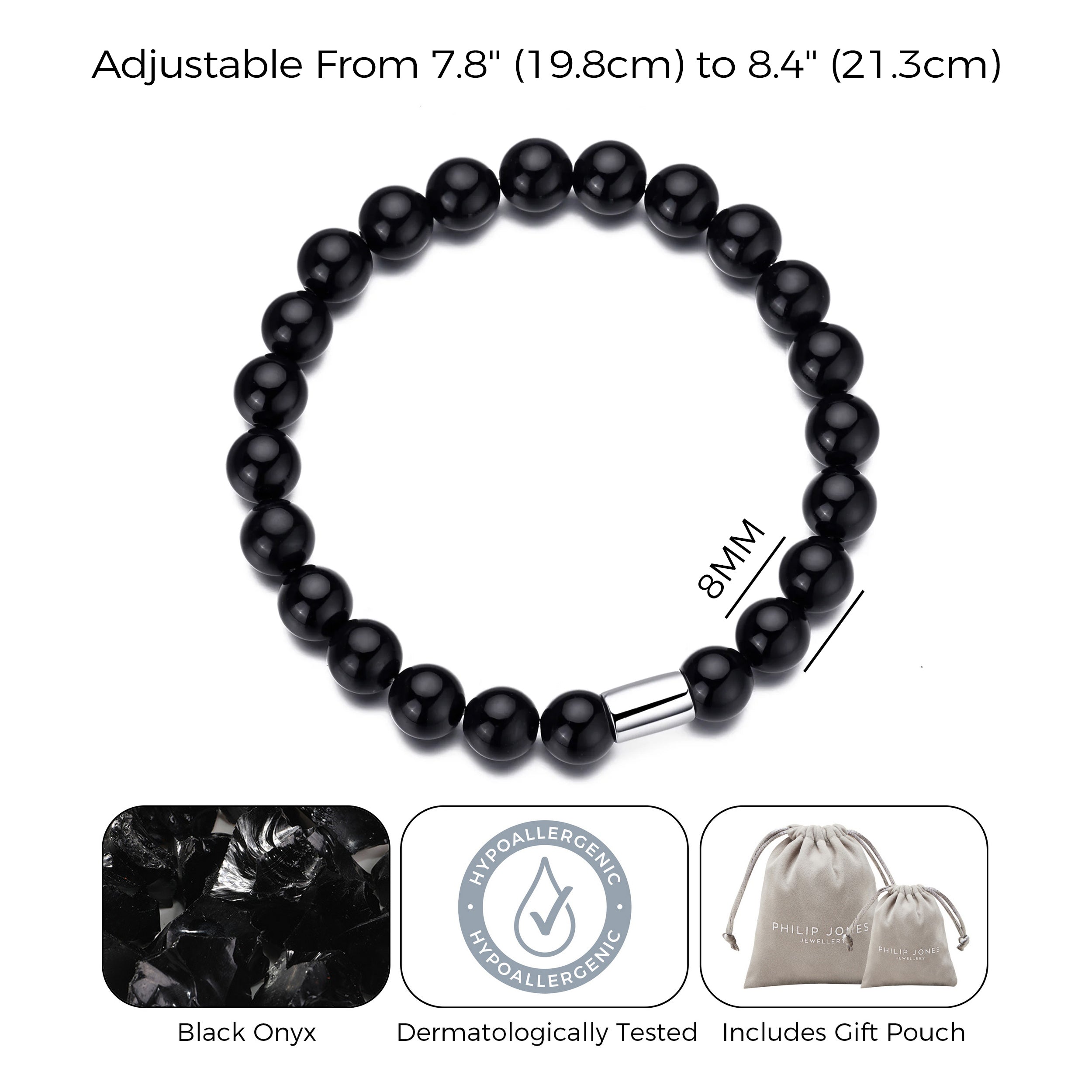 Men's Black Onyx Gemstone Stretch Bracelet