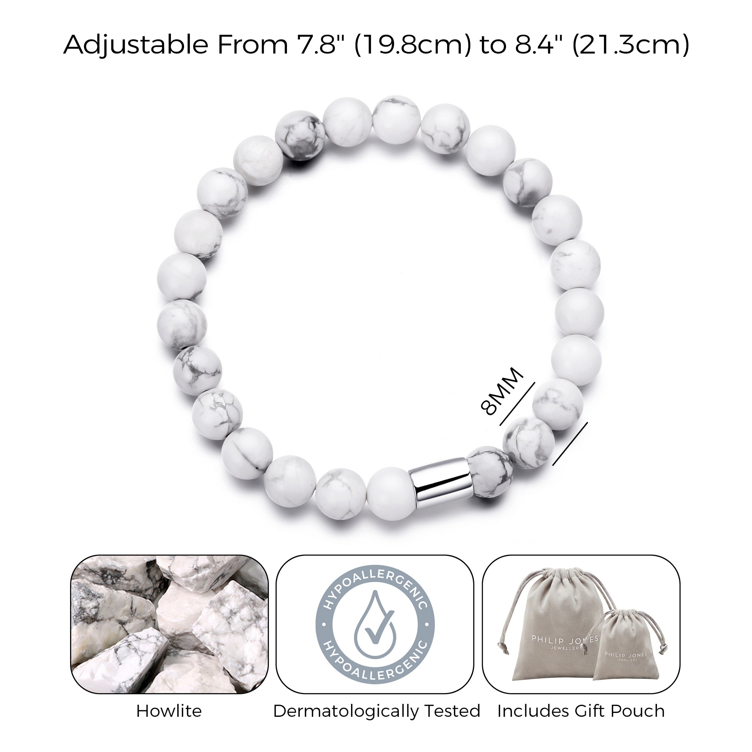 Men's Howlite Gemstone Stretch Bracelet