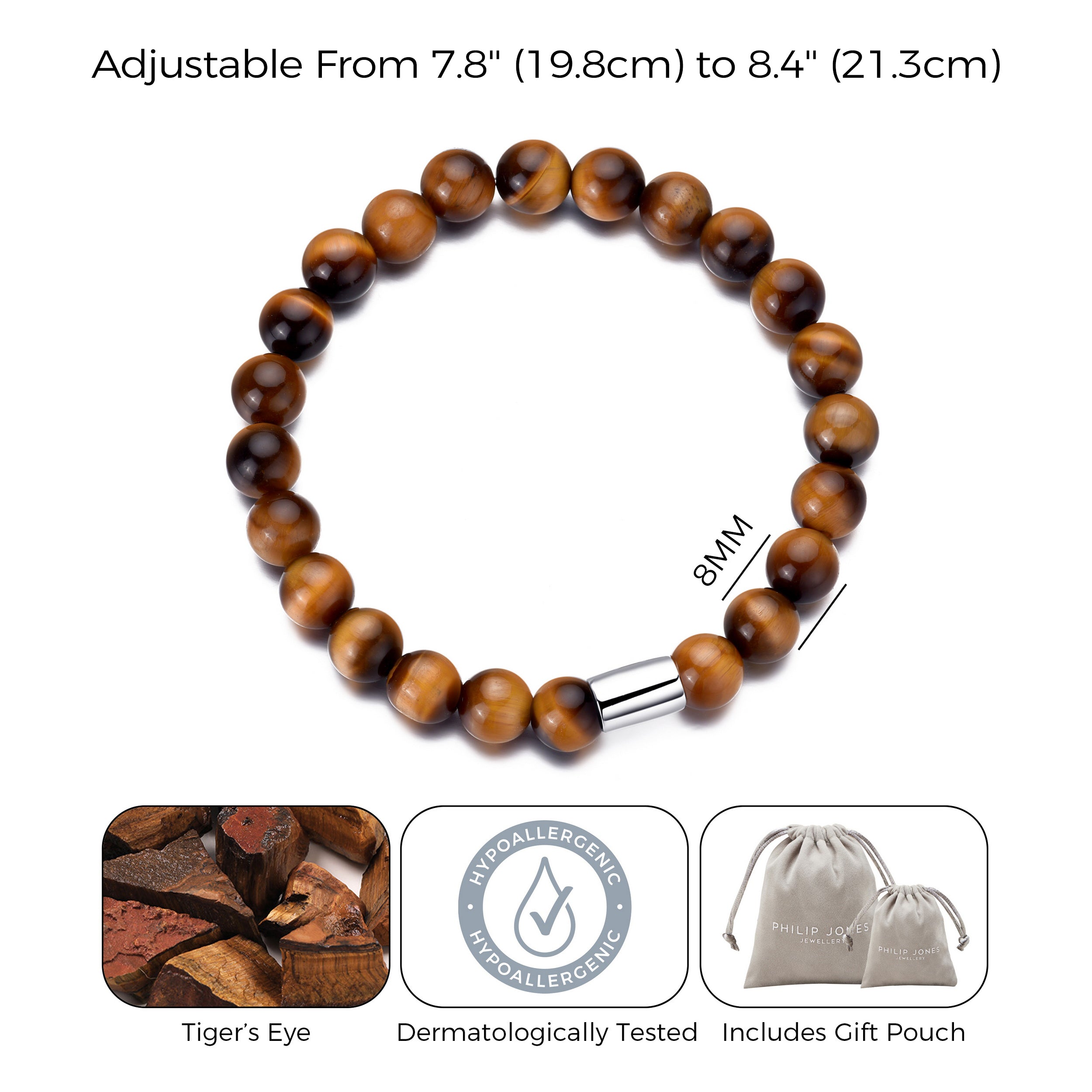 Men's Tiger's Eye Gemstone Stretch Bracelet