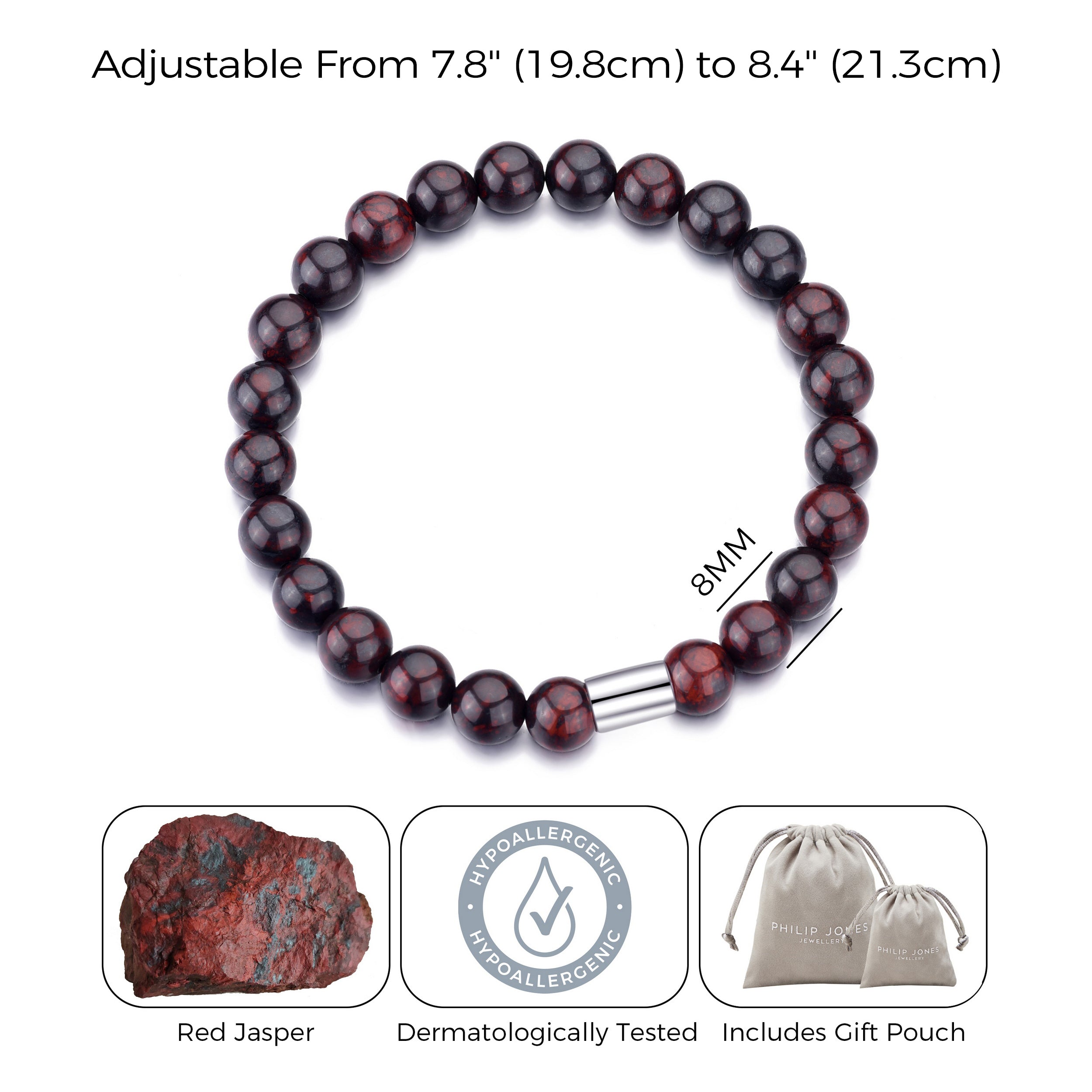 Men's Red Jasper Gemstone Stretch Bracelet