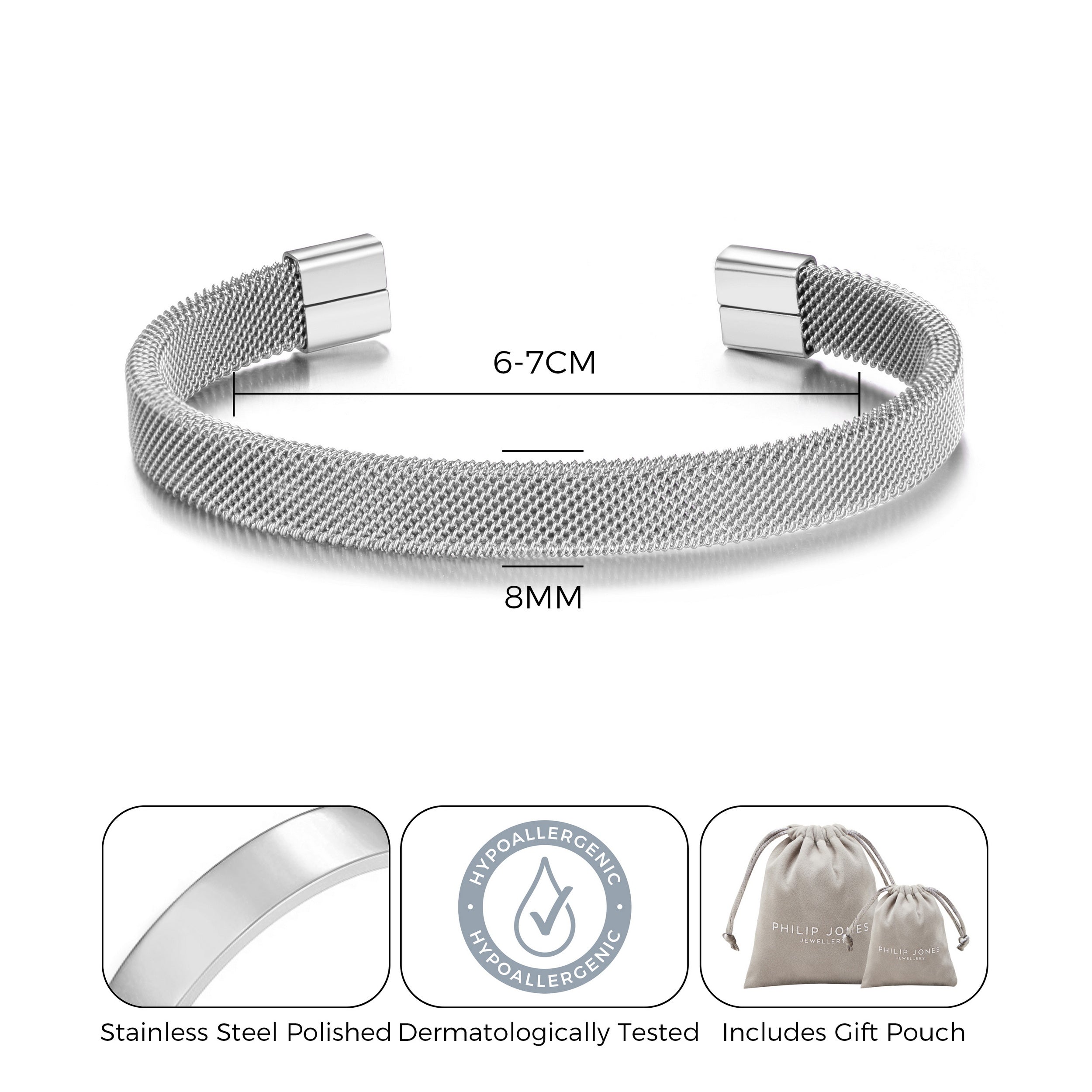 Men's Stainless Steel Mesh Cuff Bracelet