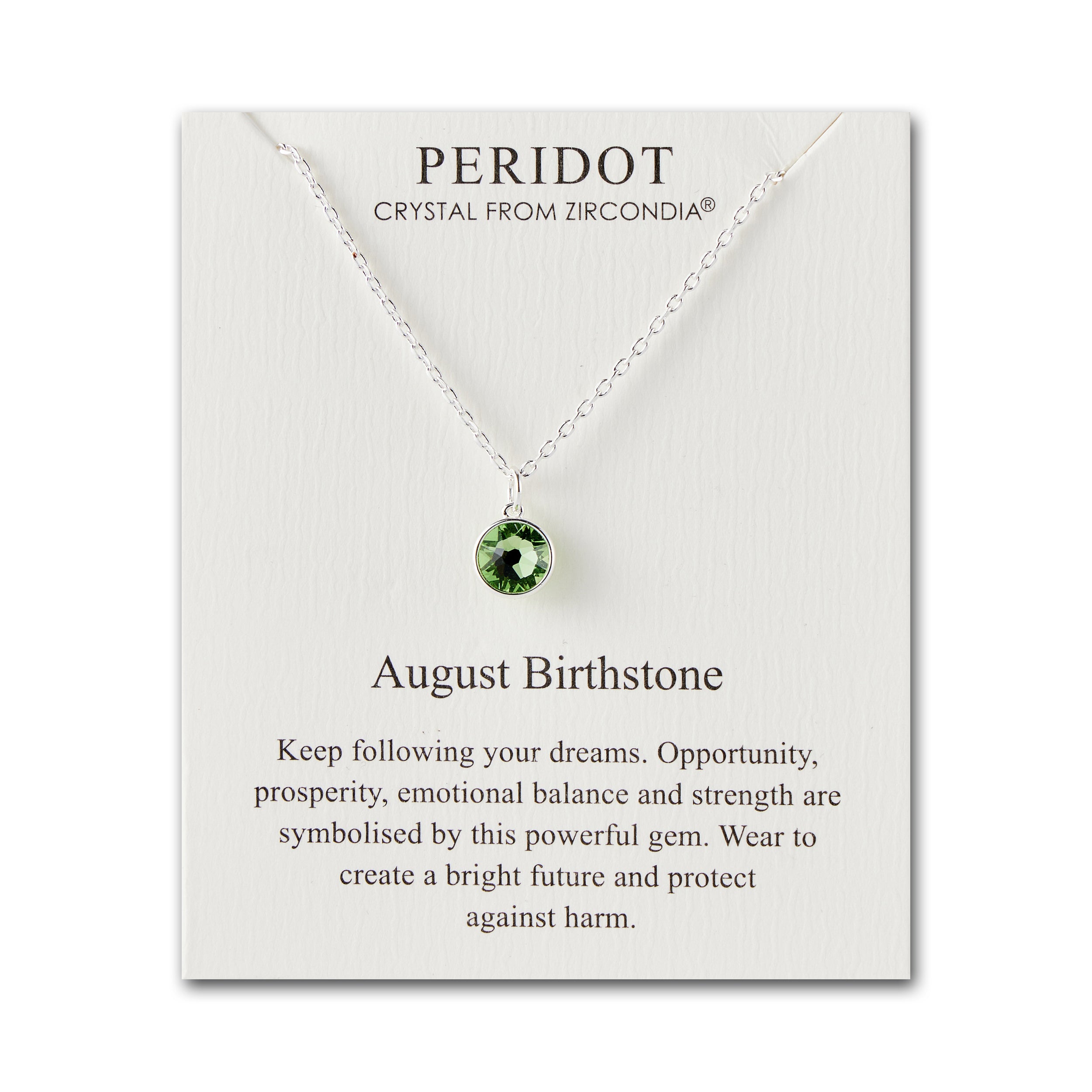 August (Peridot) Birthstone Necklace Created with Zircondia® Crystals