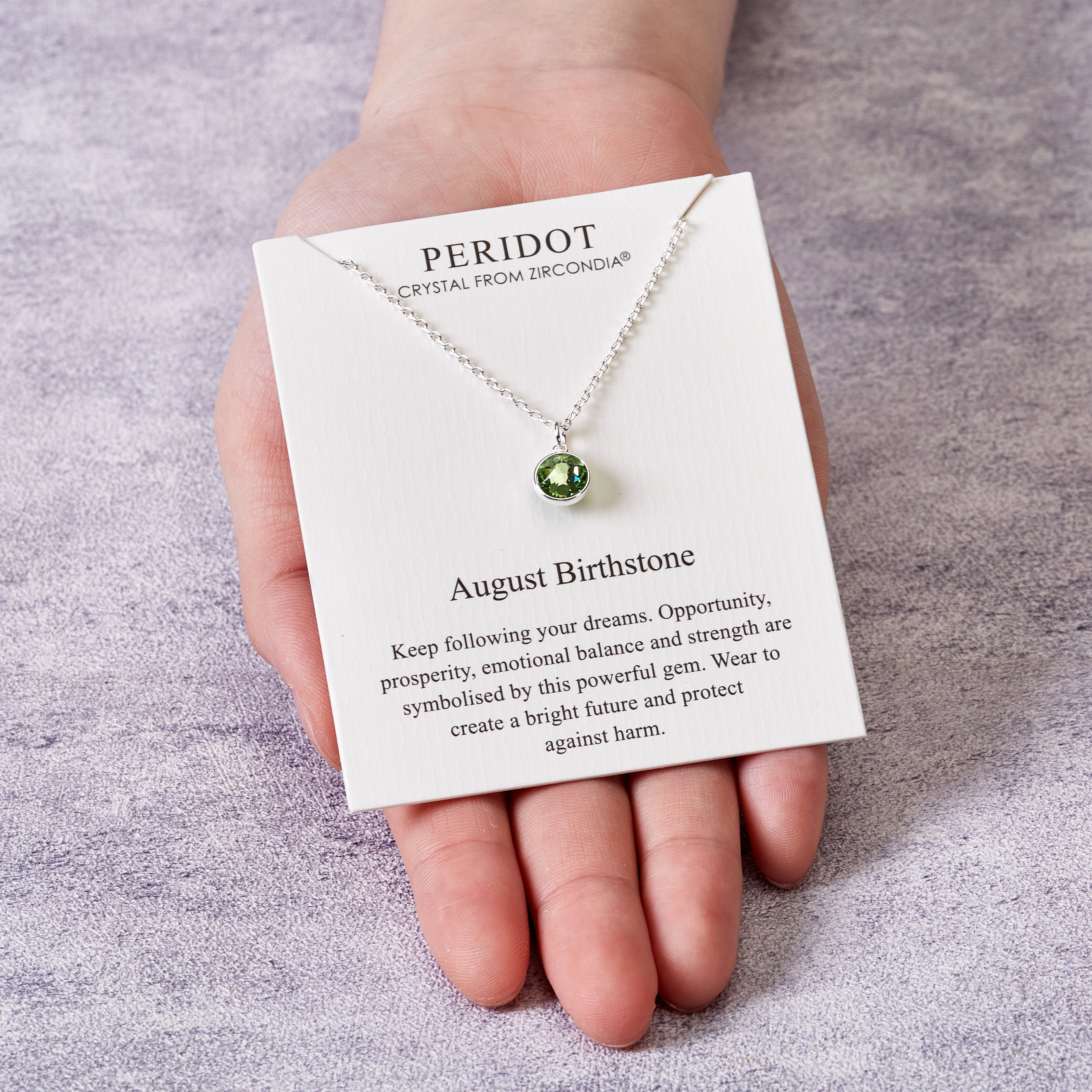 August (Peridot) Birthstone Necklace Created with Zircondia® Crystals