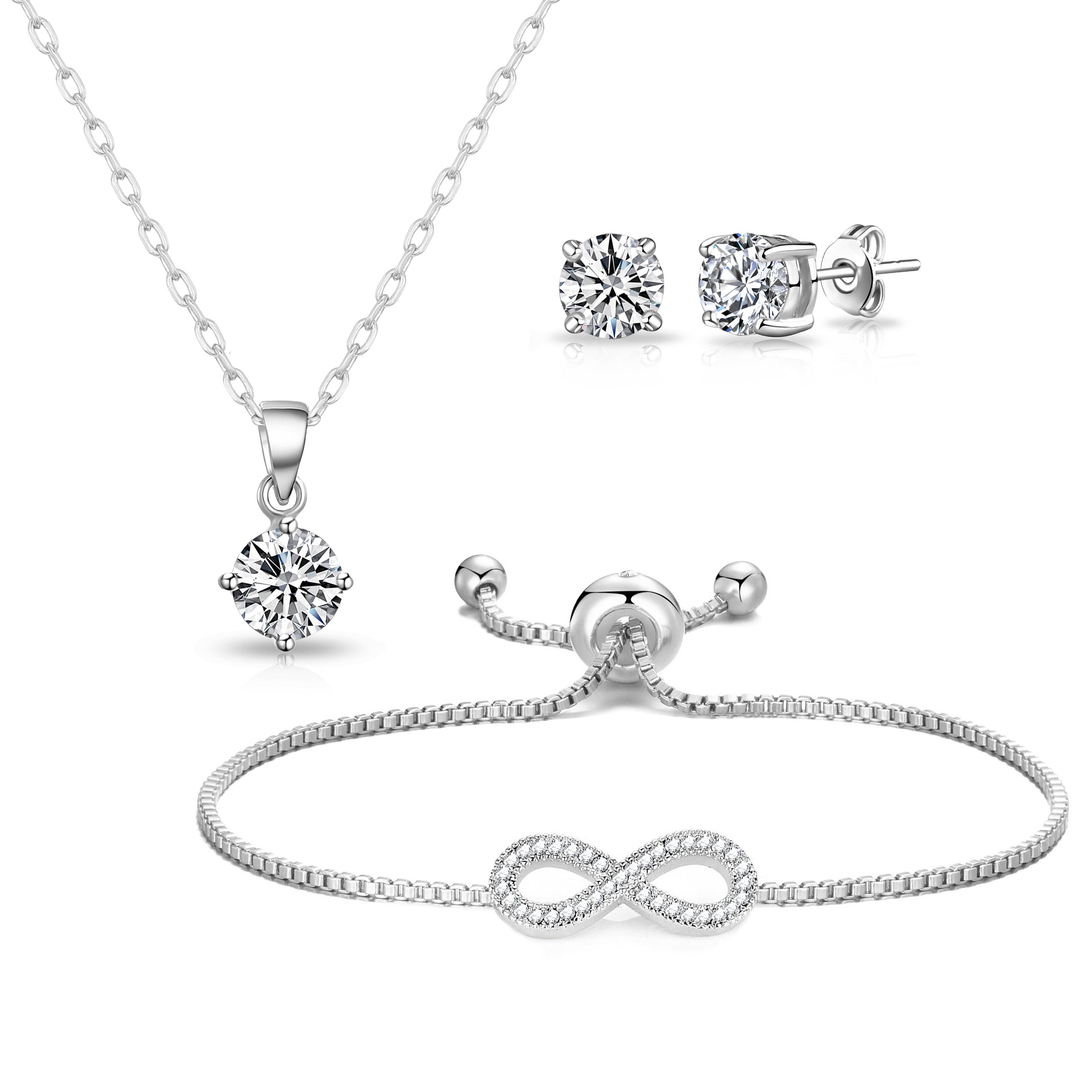 Silver Plated Infinity Friendship Set Created with Zircondia® Crystals by Philip Jones Jewellery