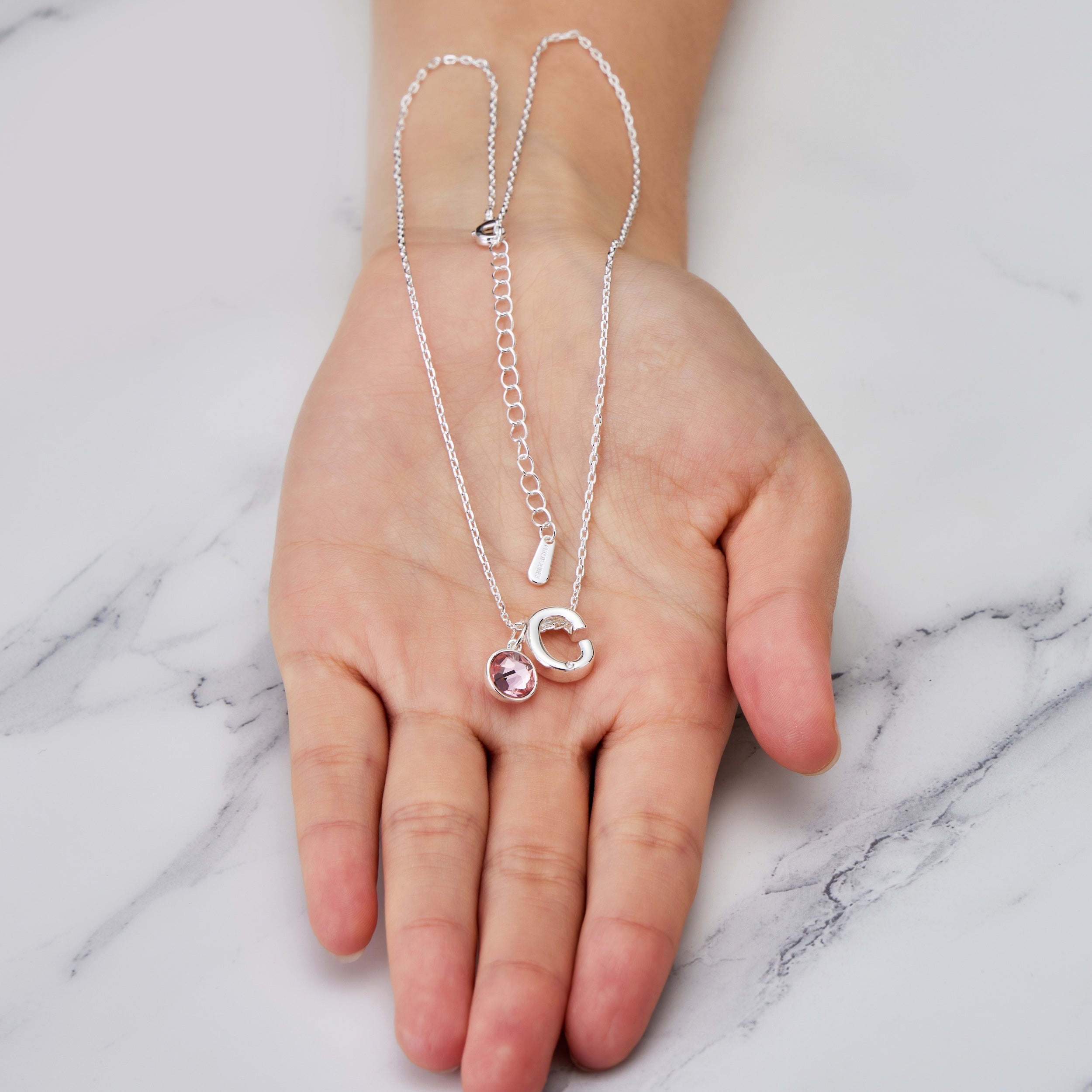 Initial C Necklace with Birthstone Charm Created with Zircondia® Crystals